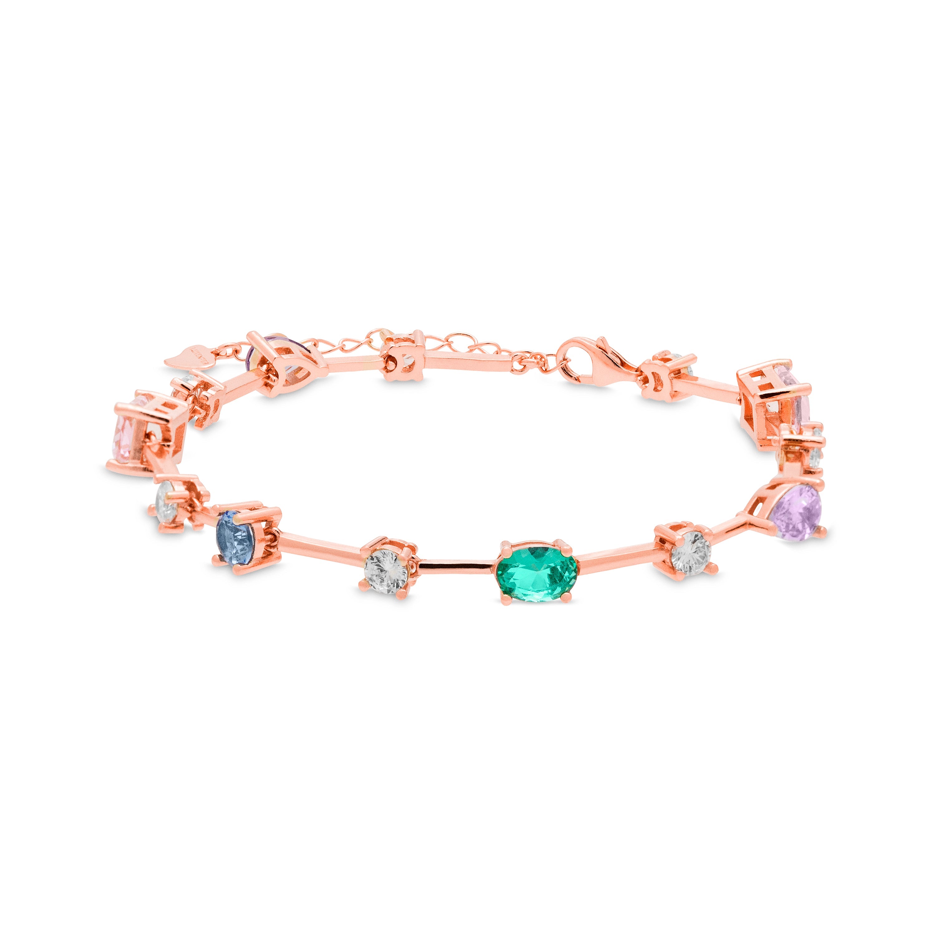 Pulsera de Plata de Ley 925 con Circonita Multicolor acabada en oro rosa 18K - Anvell