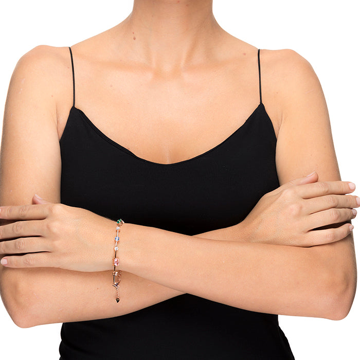 Pulsera de Plata de Ley 925 con Circonita Multicolor acabada en oro rosa 18K - Anvell