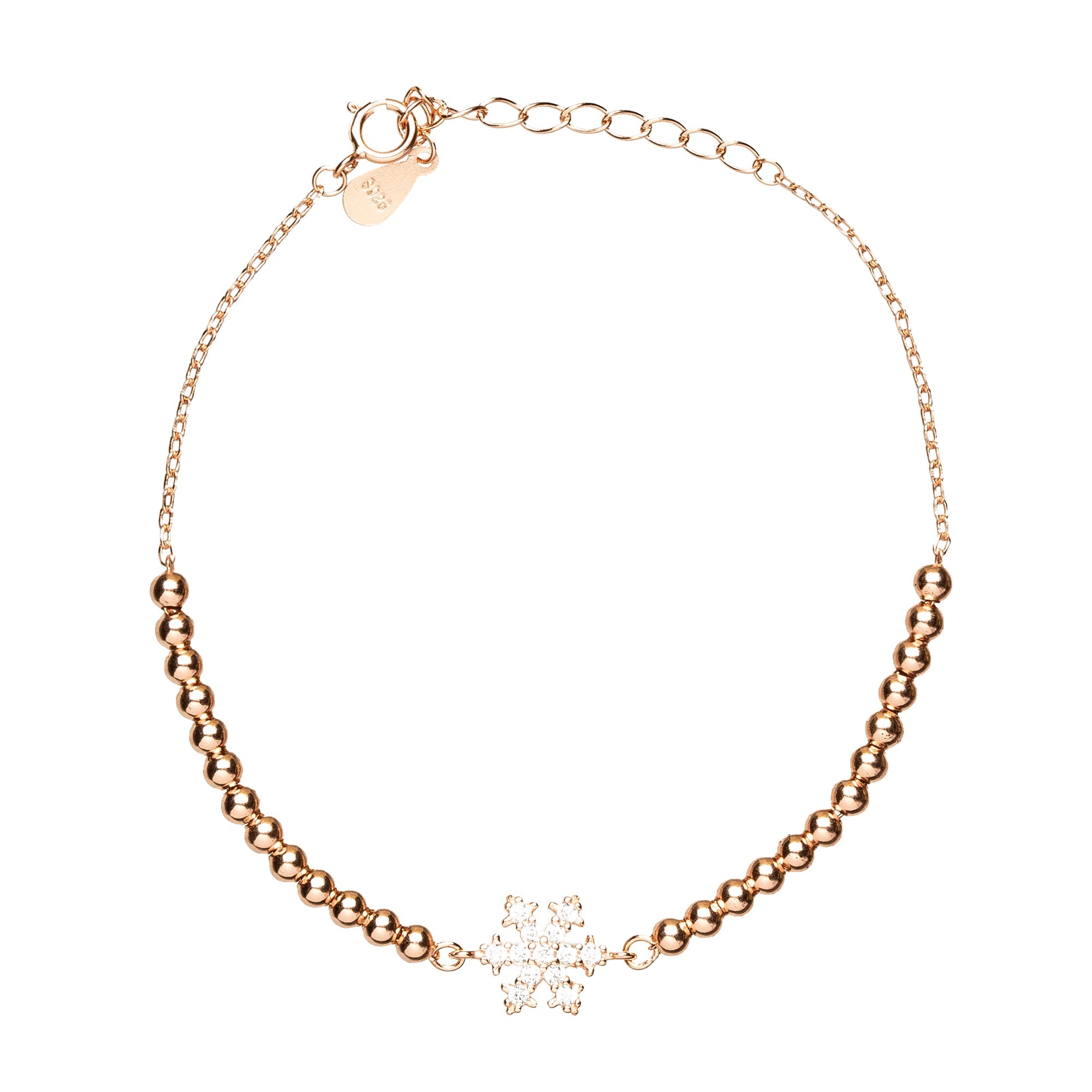 Pulsera de Plata de Ley 925 con Circonita Brillante acabada en oro rosa 18K - Copo De Nieve