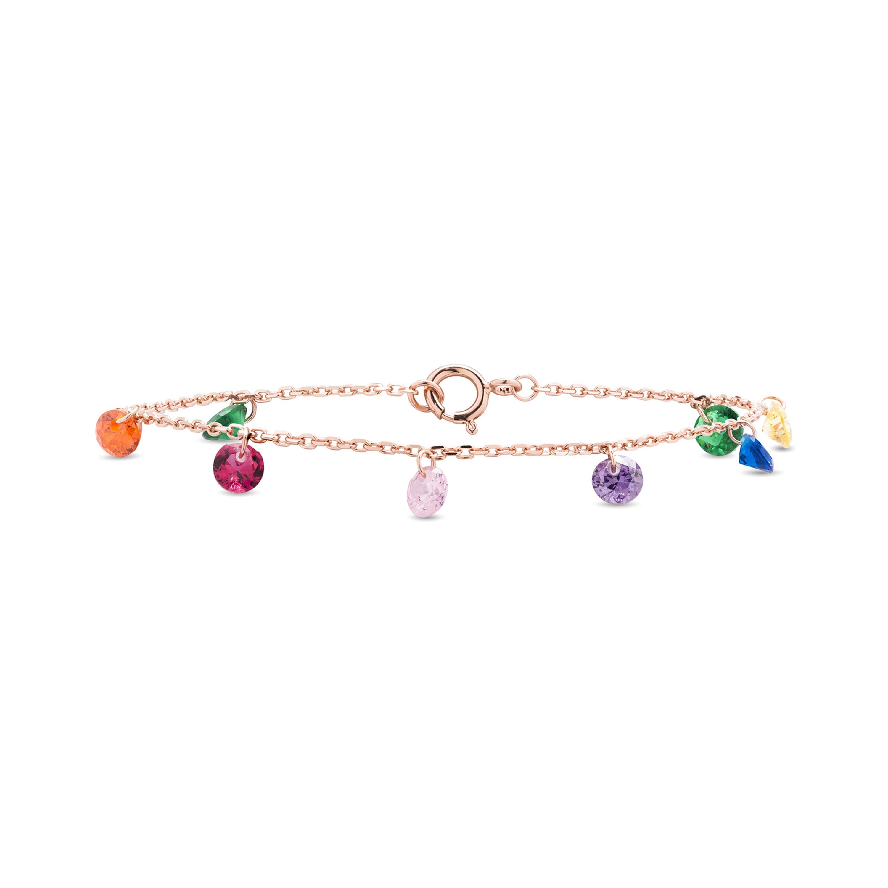 Pulsera de Plata de Ley 925 con Circonita Multicolor acabada en oro rosa 18K - Rolcon