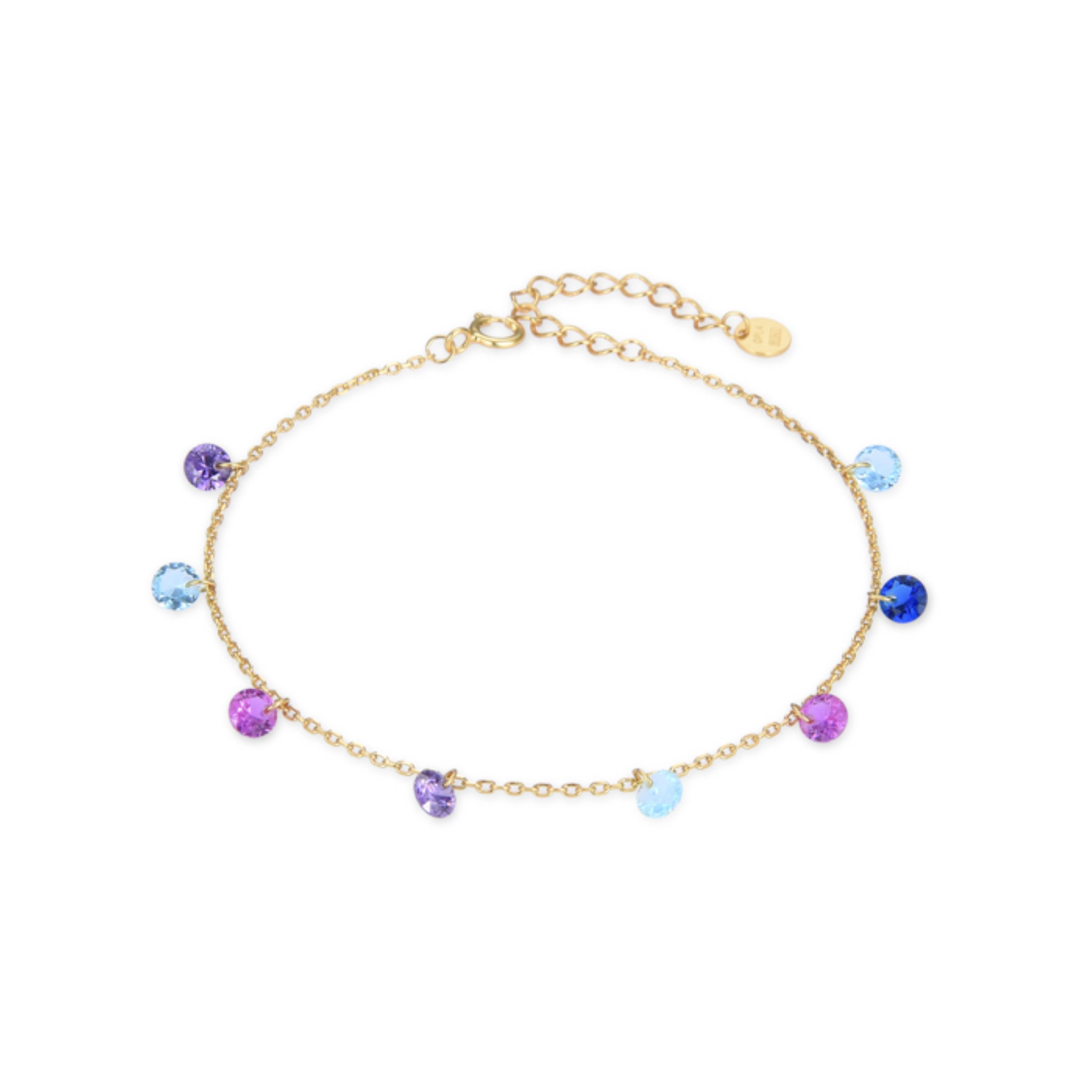 Pulsera de Plata de Ley 925 con Circonita Multicolor acabada en oro amarillo 18K - Rolcon