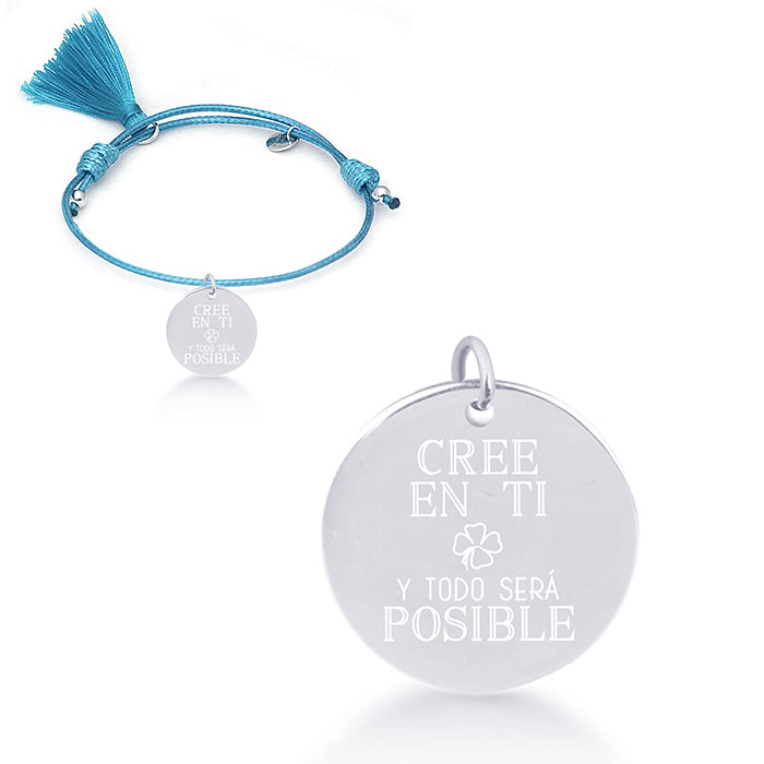 Pulsera de Plata de Ley 925 con Algodon Azul acabada en rodio - Mi Sol