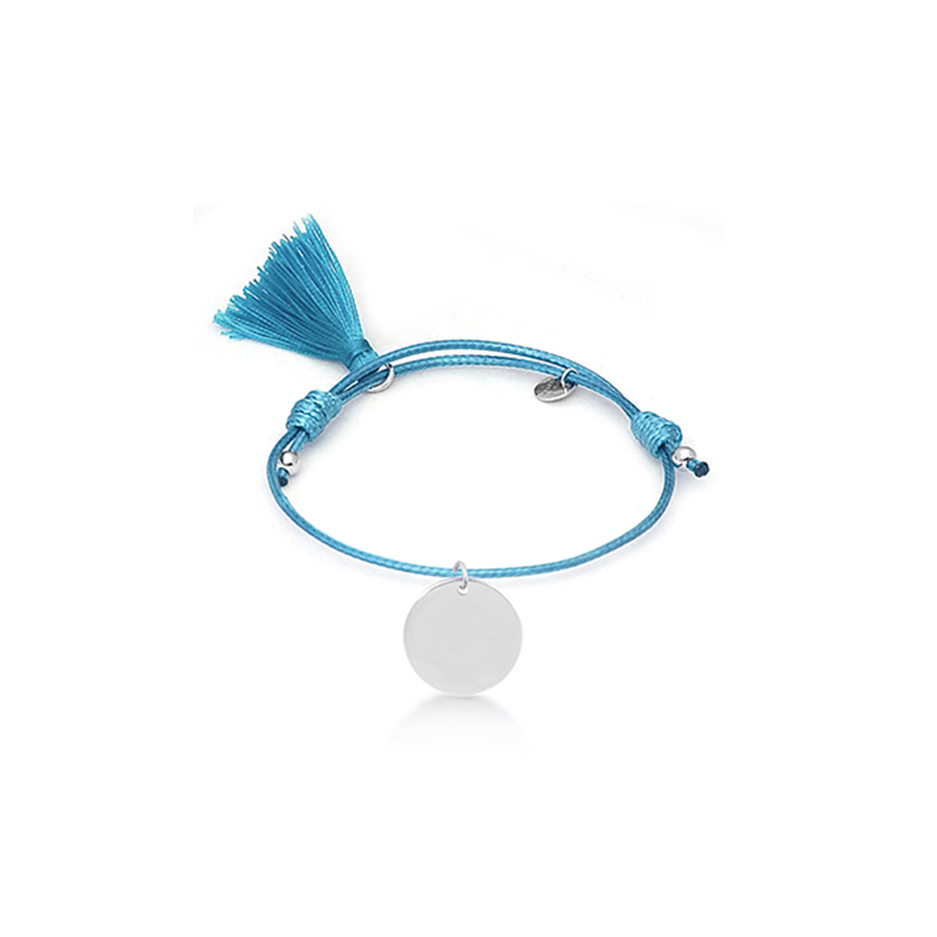 Pulsera de Plata de Ley 925 con Algodon Azul acabada en rodio - Mi Sol