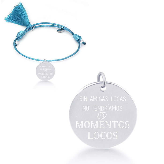 Pulsera de Plata de Ley 925 con Algodon Azul acabada en rodio - Mi Sol