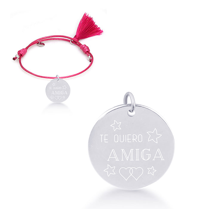 Pulsera de Plata de Ley 925 con Algodon Gris acabada en rodio - Mi Sol