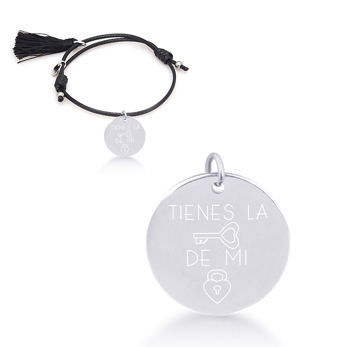 Pulsera de Plata de Ley 925 con Algodon Negro acabada en rodio - Mi Sol