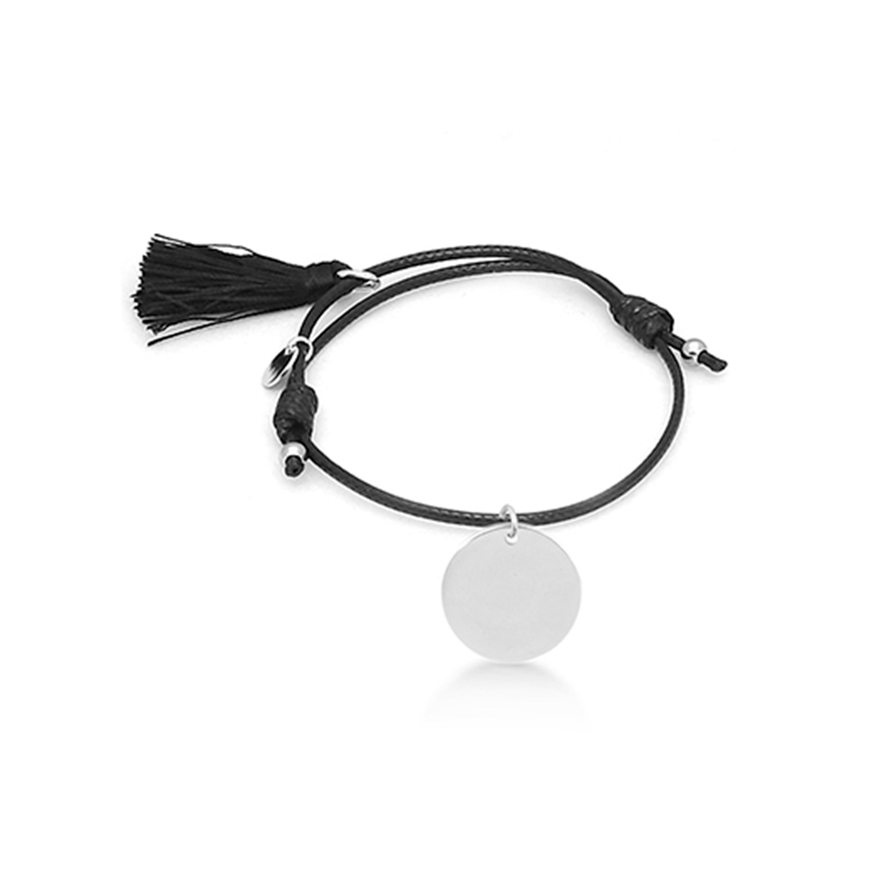 Pulsera de Plata de Ley 925 con Algodon Negro acabada en rodio - Mi Sol