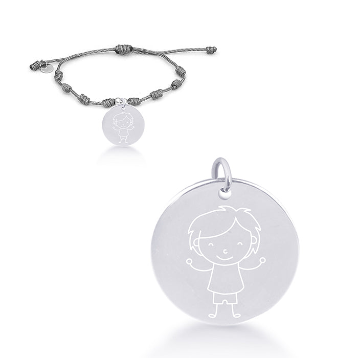 Pulsera de Plata de Ley 925 con Algodon Gris acabada en rodio - Mi Sol