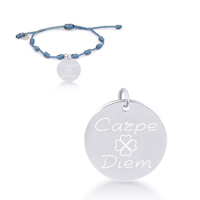 Pulsera de Plata de Ley 925 con Algodon Azul acabada en rodio - Mi Sol