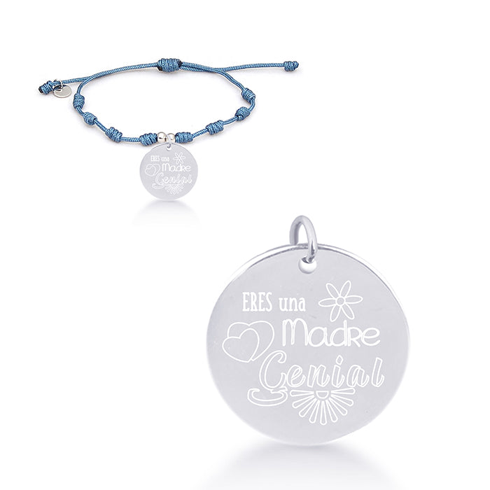 Pulsera de Plata de Ley 925 con Algodon Azul acabada en rodio - Mi Sol