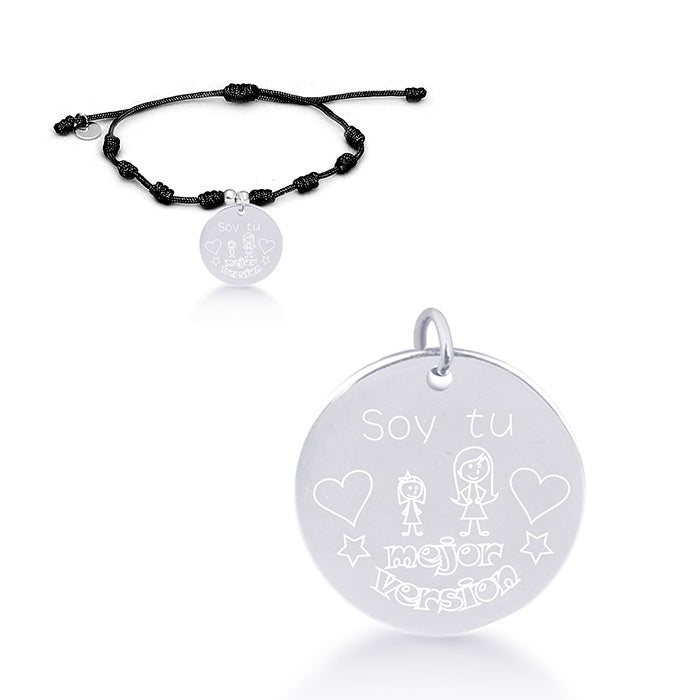 Pulsera de Plata de Ley 925 con Algodon Negro acabada en rodio - Mi Sol