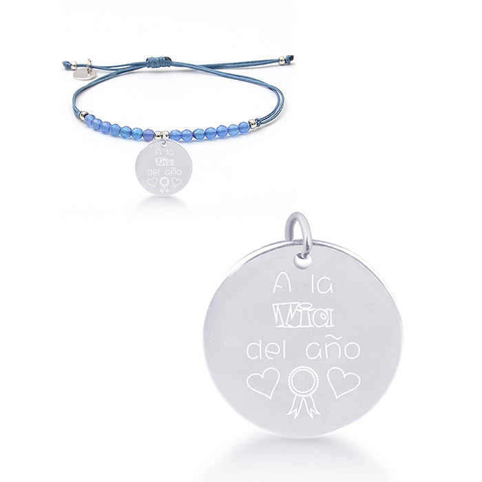 Pulsera de Plata de Ley 925 con Agata Azul acabada en rodio - Mi Sol