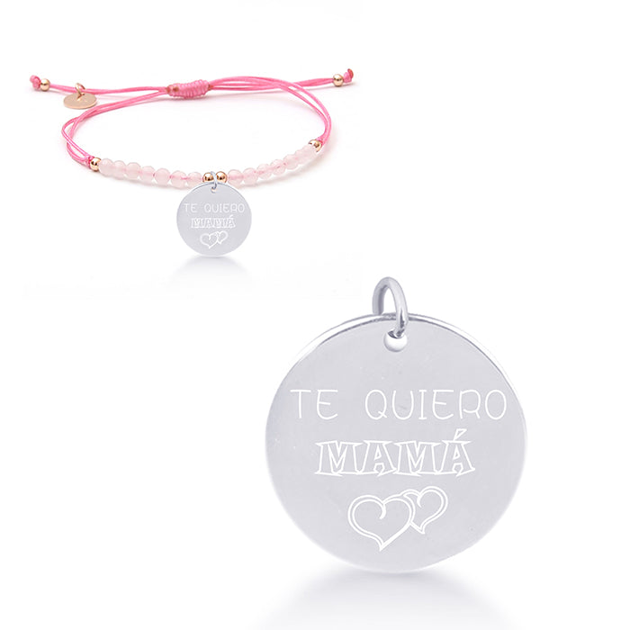Pulsera de Plata de Ley 925 con Agata Rosa acabada en oro rosa de 18K - Mi Sol