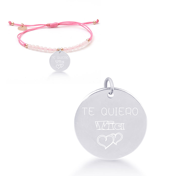 Pulsera de Plata de Ley 925 con Agata Rosa acabada en oro rosa de 18K - Mi Sol