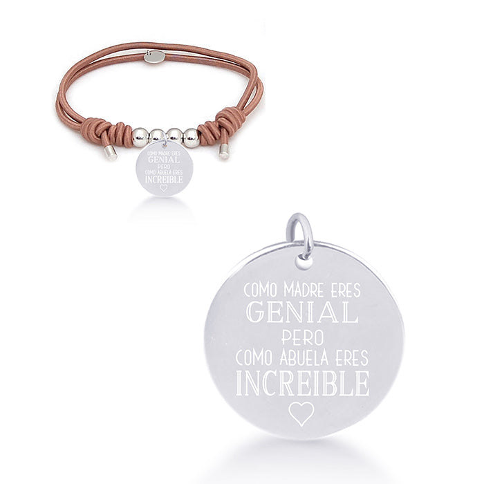 Pulsera de Plata de Ley 925 con Algodon Marron acabada en rodio - Mi Sol