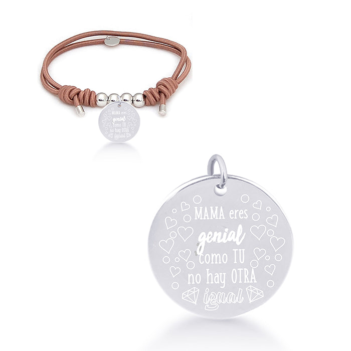 Pulsera de Plata de Ley 925 con Algodon Marron acabada en rodio - Mi Sol