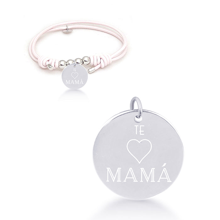 Pulsera de Plata de Ley 925 con Algodon Rosa acabada en rodio - Mi Sol