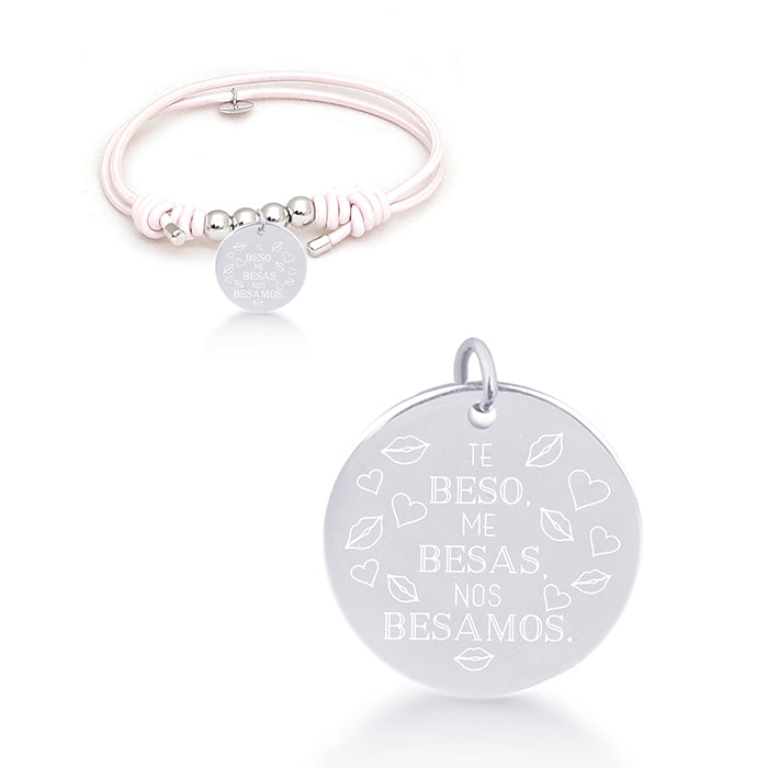 Pulsera de Plata de Ley 925 con Algodon Rosa acabada en rodio - Mi Sol
