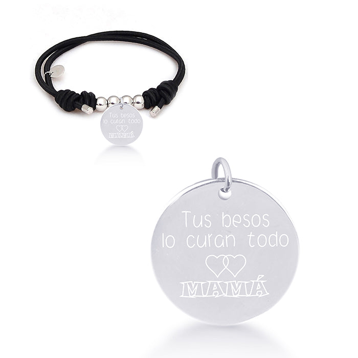 Pulsera de Plata de Ley 925 con Algodon Negro acabada en rodio - Mi Sol