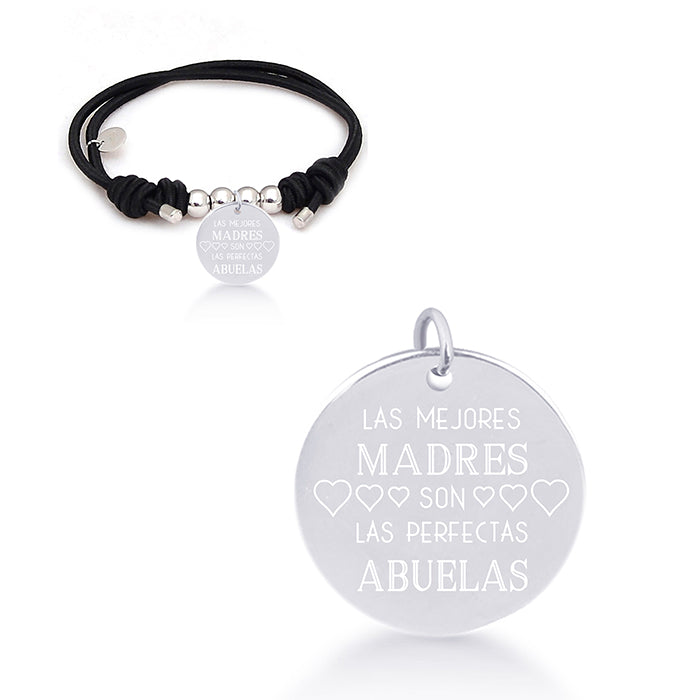 Pulsera de Plata de Ley 925 con Algodon Negro acabada en rodio - Mi Sol