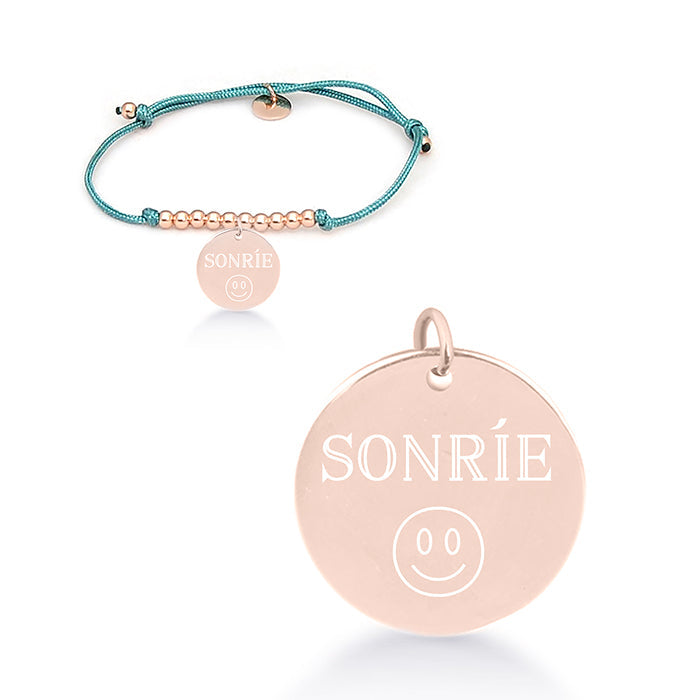 Pulsera de Plata de Ley 925 con Algodon Verde acabada en oro rosa de 18K - Mi Sol