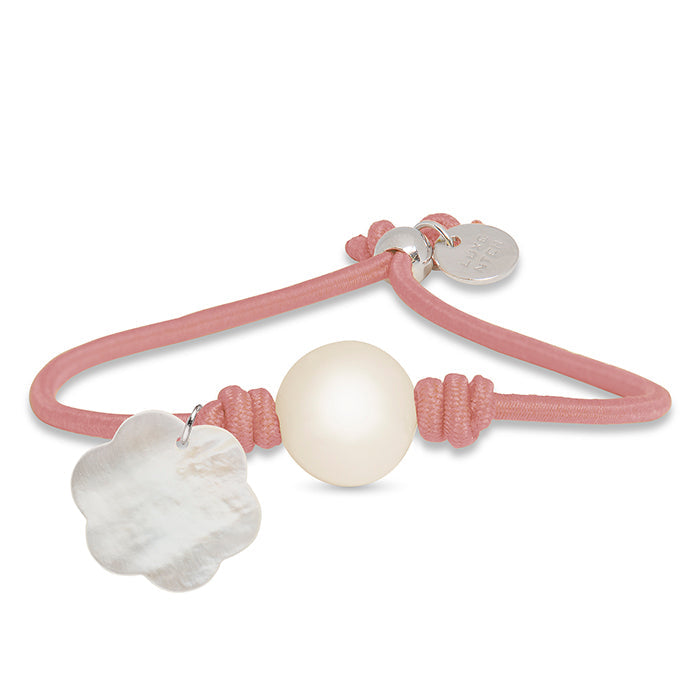 Pulsera de Plata de Ley 925 con Algodon Rosa Claro acabada en rodio - Lasa