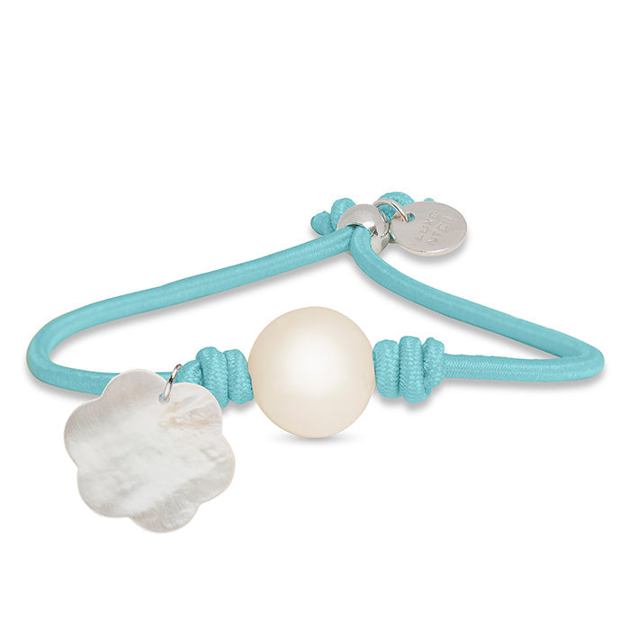Pulsera de Plata de Ley 925 con Algodon Azul Claro acabada en rodio - Lasa
