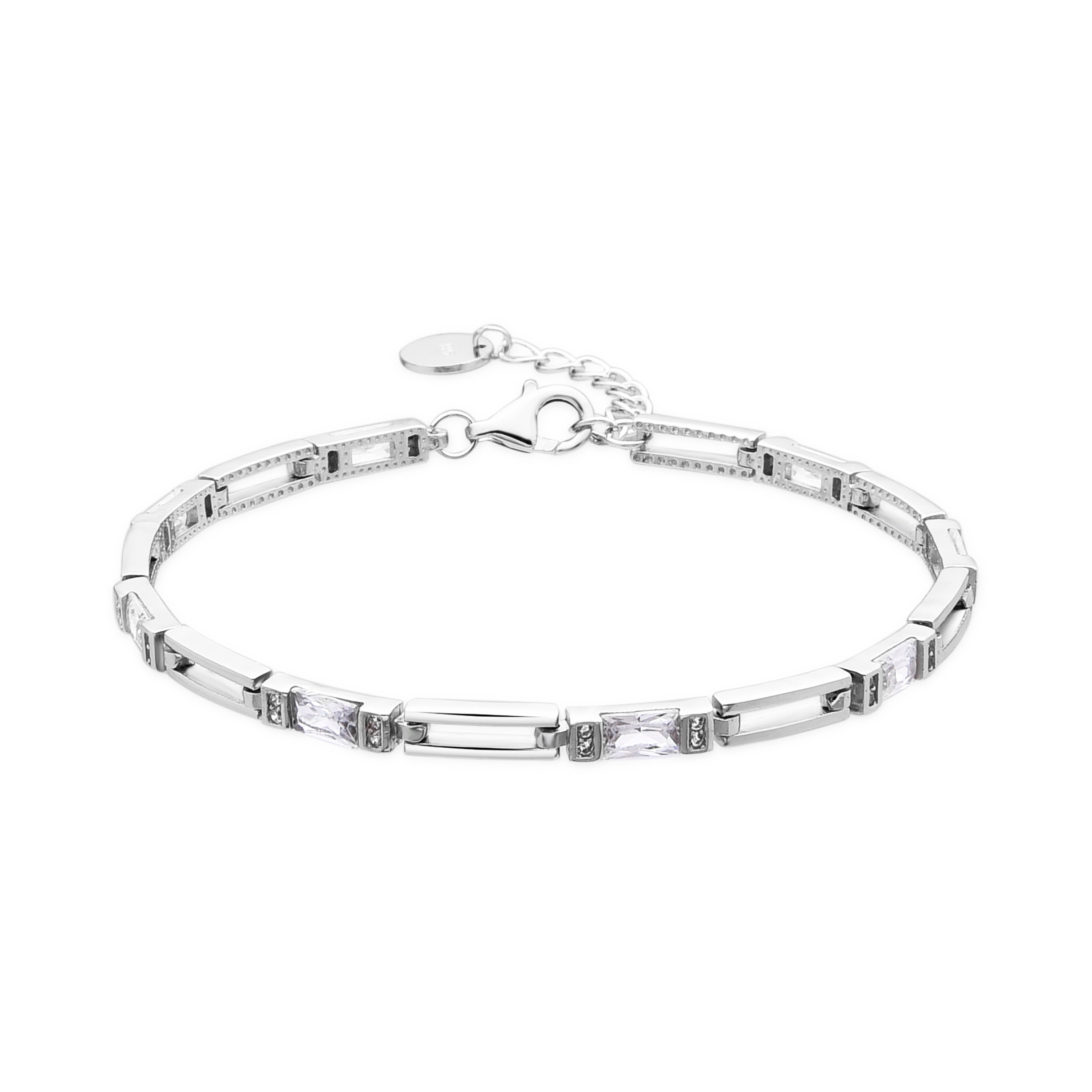 925 Sterling Zilveren Armband met Sprankelende Zirkonia, afgewerkt met Rhodium - Paord
