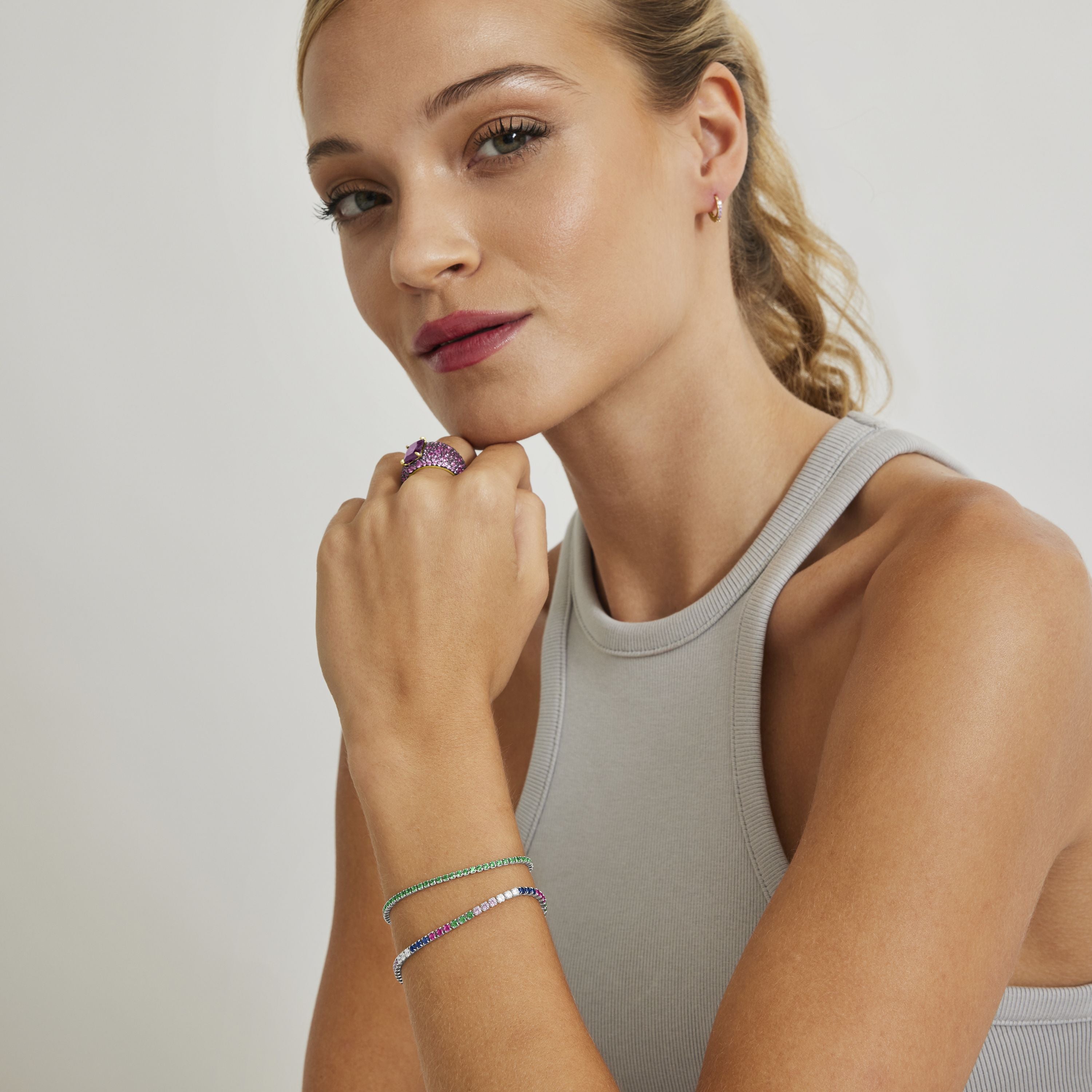 925er Sterlingsilberarmband mit mehrfarbigen Zirkonia, rhodiniert - Tahu