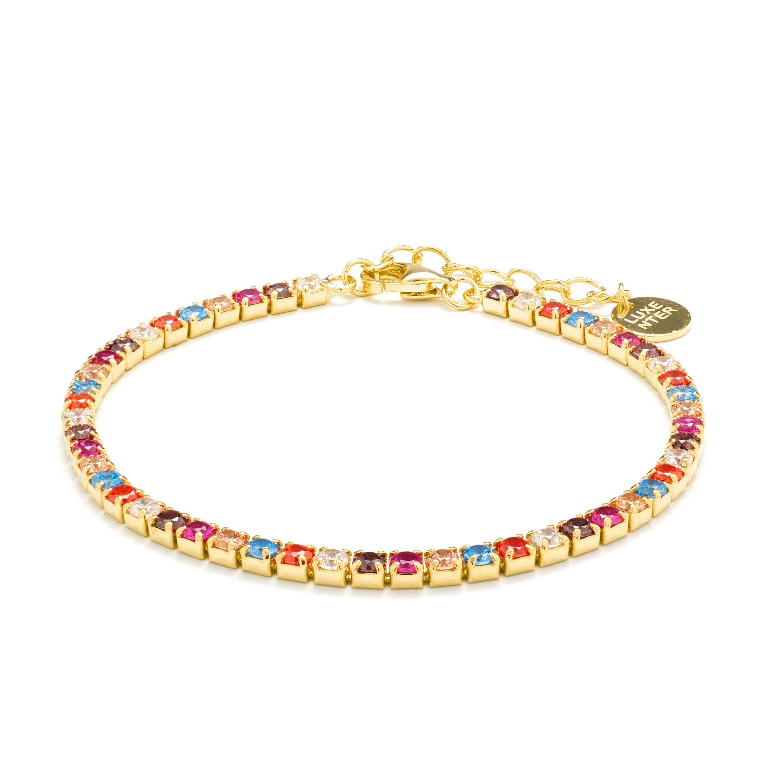 Pulsera de Plata de Ley 925 con Circonita Multicolor acabada en oro amarillo 18K - Tahu