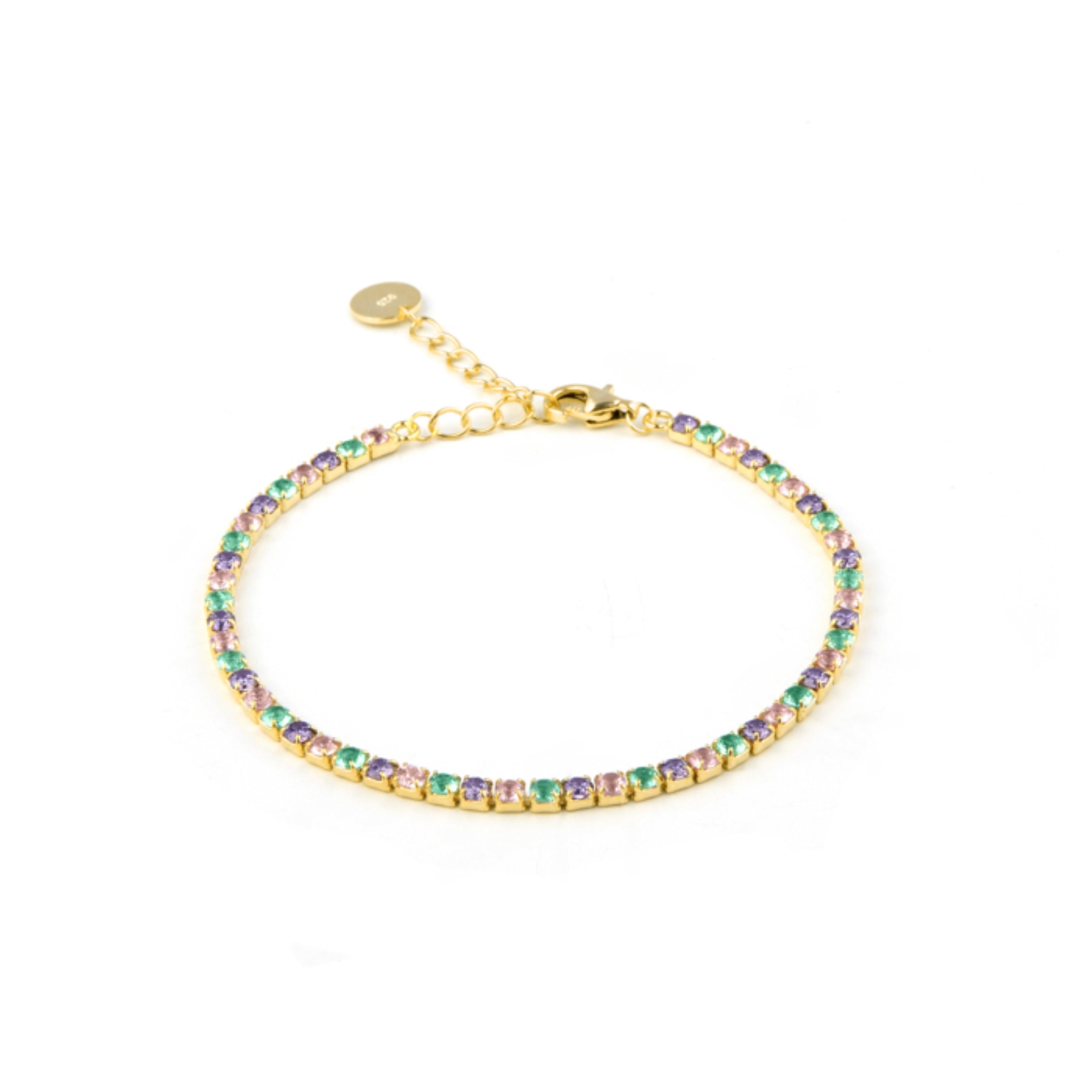 925 Sterling Zilveren Armband met Multicolor Zirkonia afgewerkt in 18K Geel Goud - Tahu