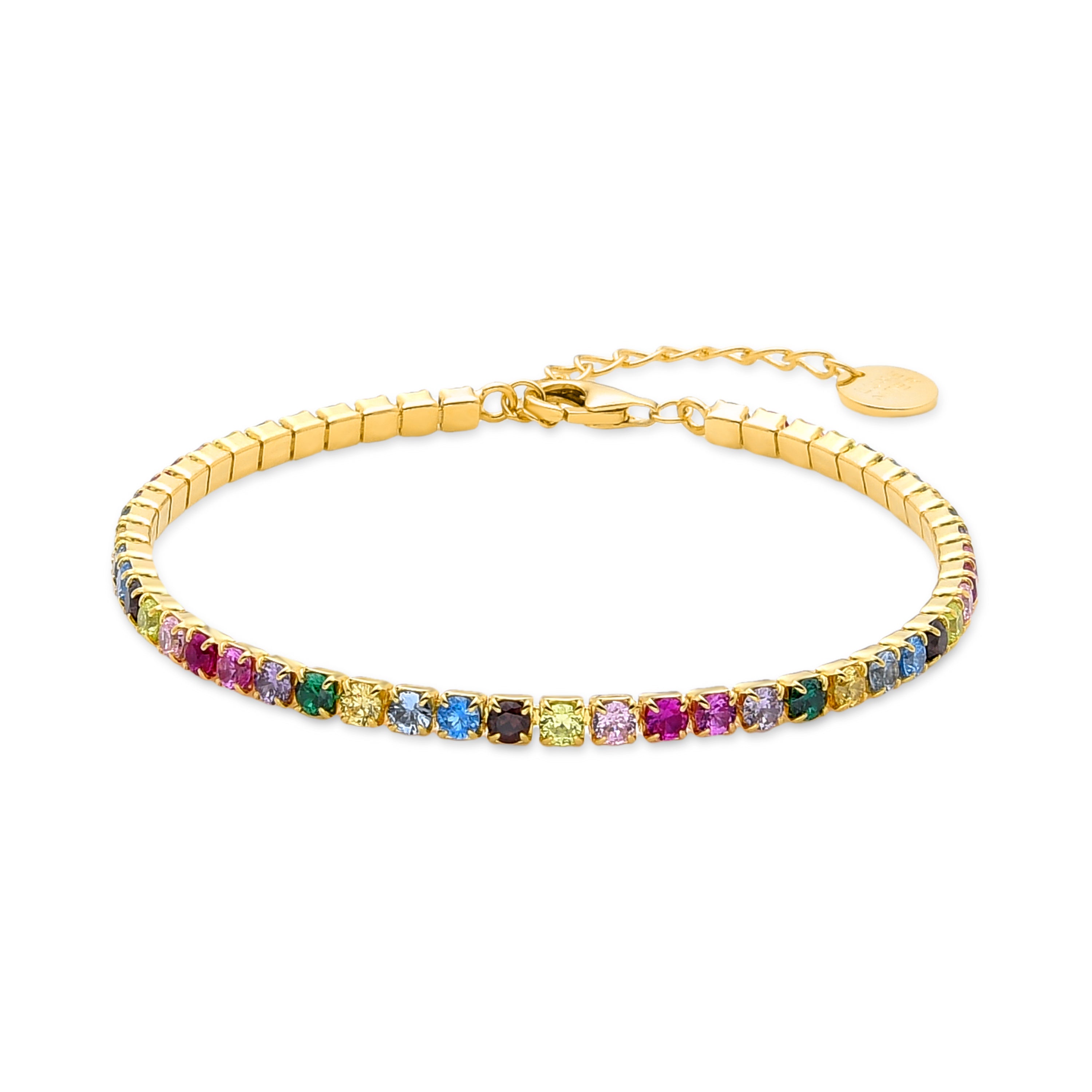 Pulsera de Plata de Ley 925 con Circonita Multicolor acabada en oro amarillo de 18K - Tahu