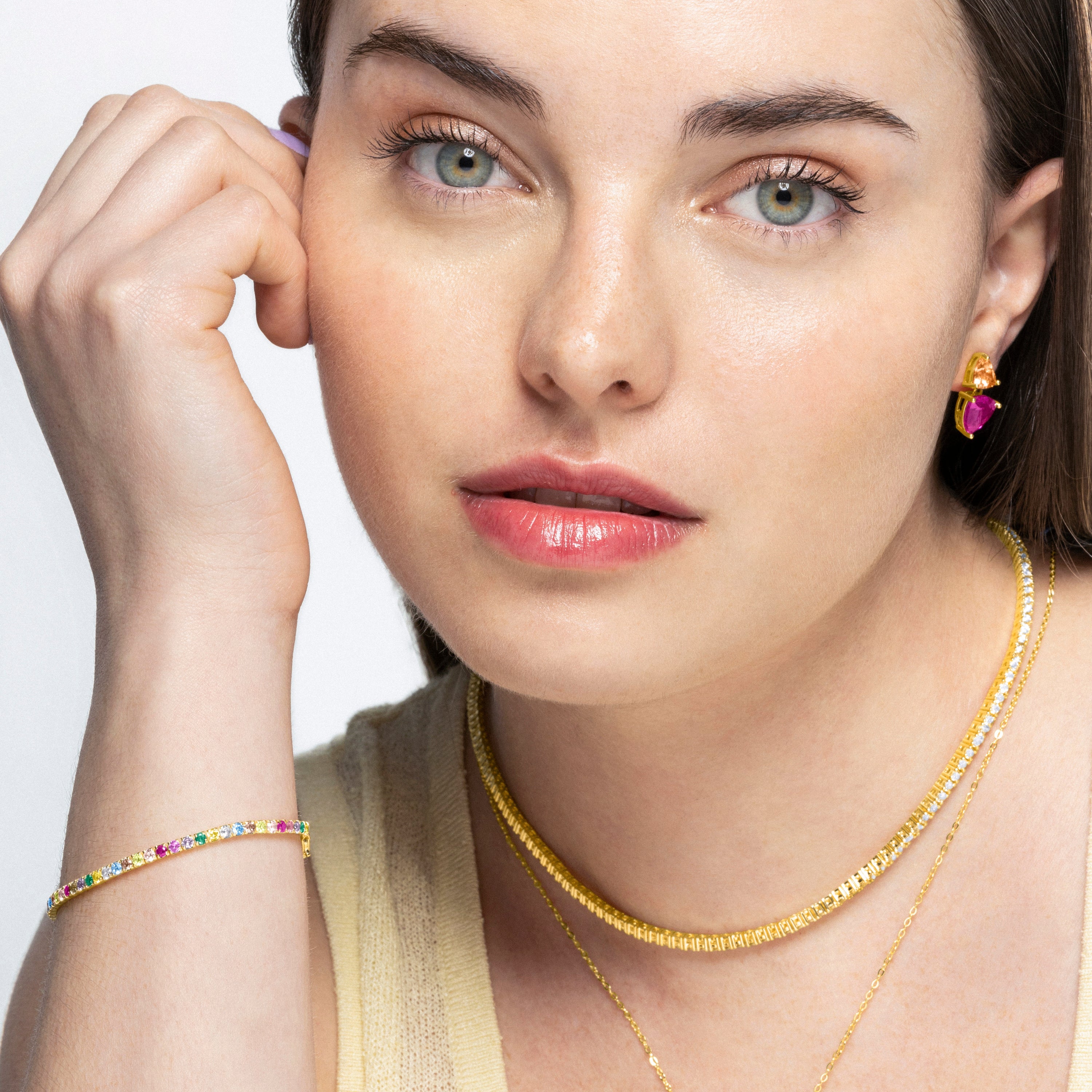 Pulsera de Plata de Ley 925 con Circonita Multicolor acabada en oro amarillo de 18K - Tahu