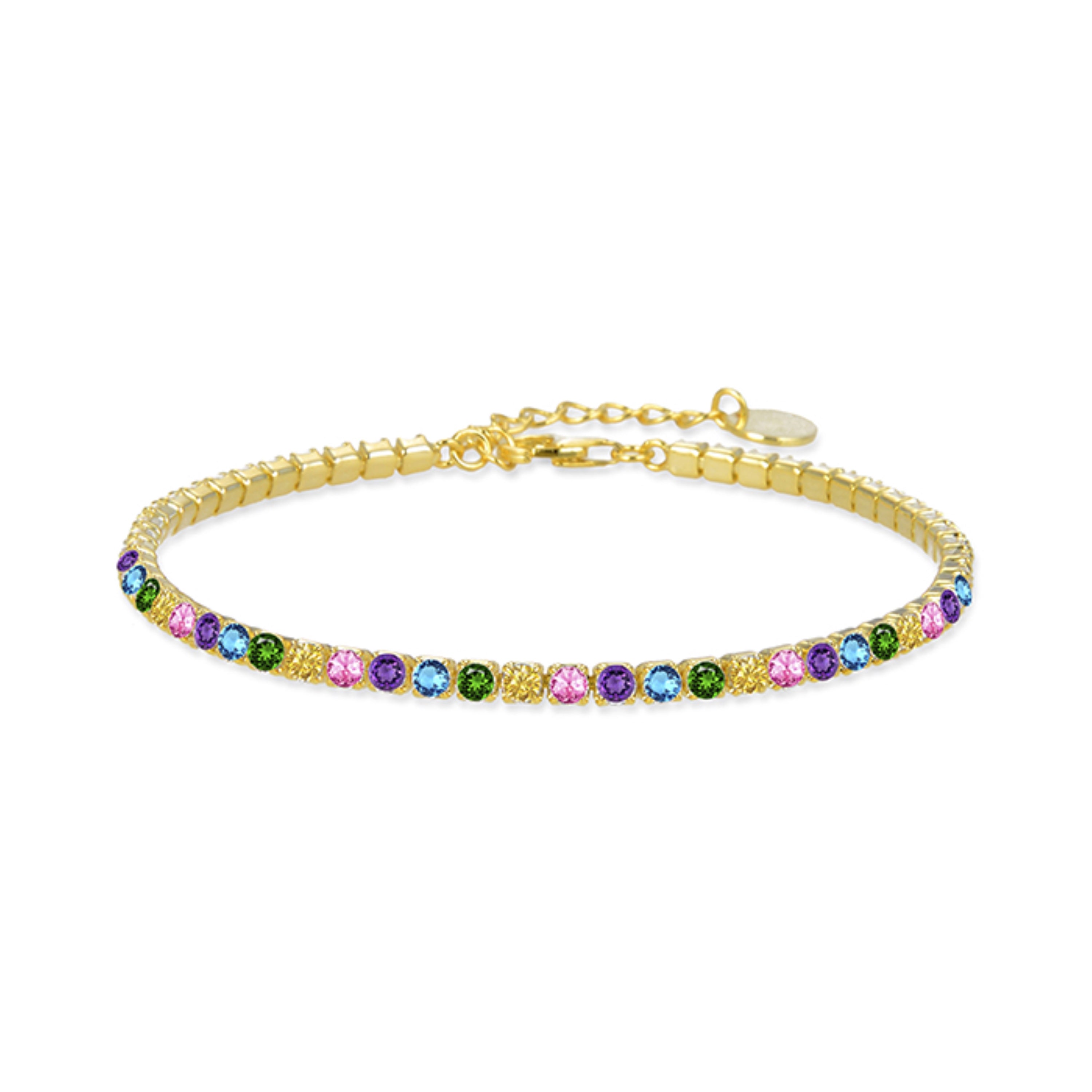 925 Sterling Zilveren Armband met Multicolor Zirkonia afgewerkt in 18K Geel Goud - Tahu