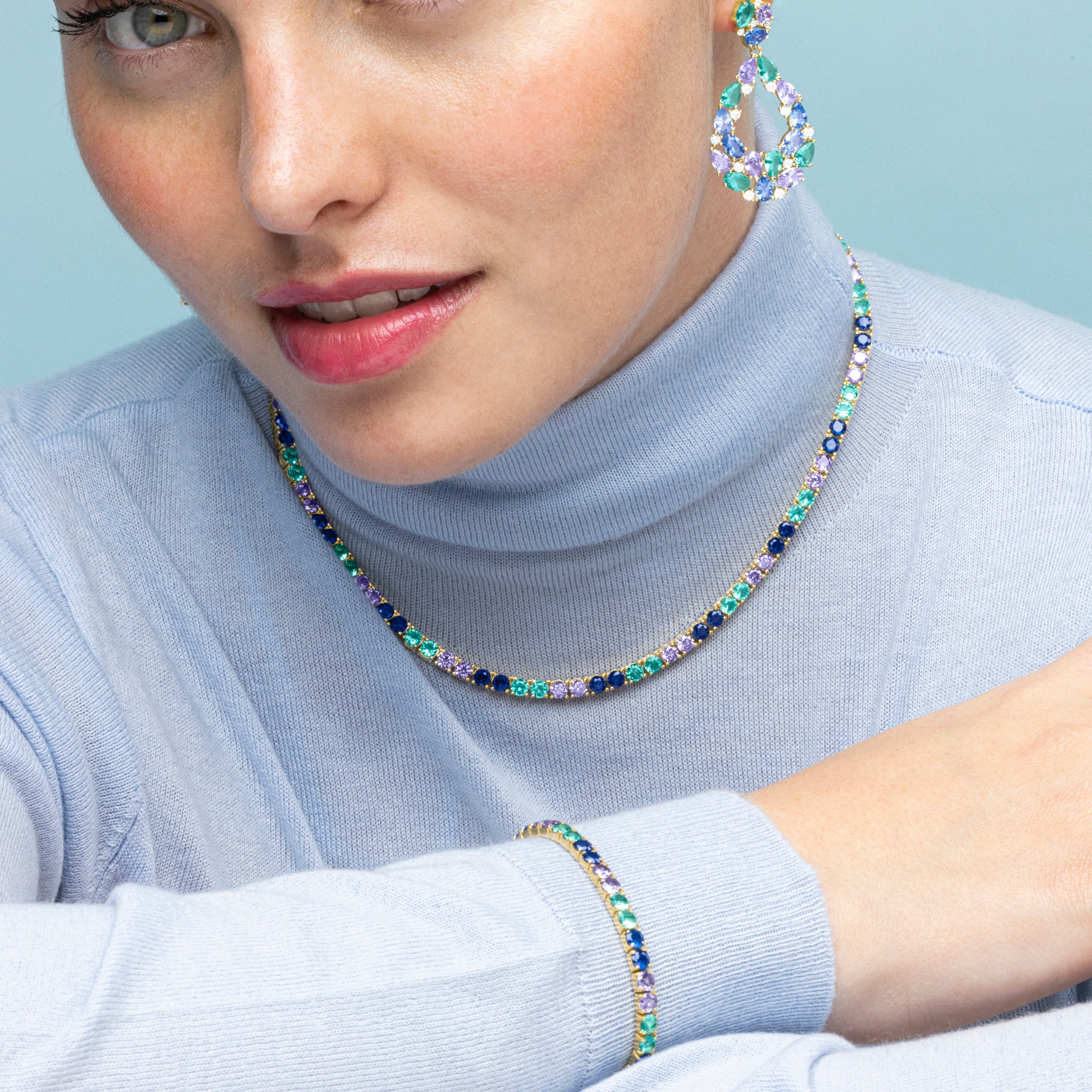 925 Sterling Zilveren Armband met Saffier Zirkonia, 18k Gouden Afwerking - Tyhad