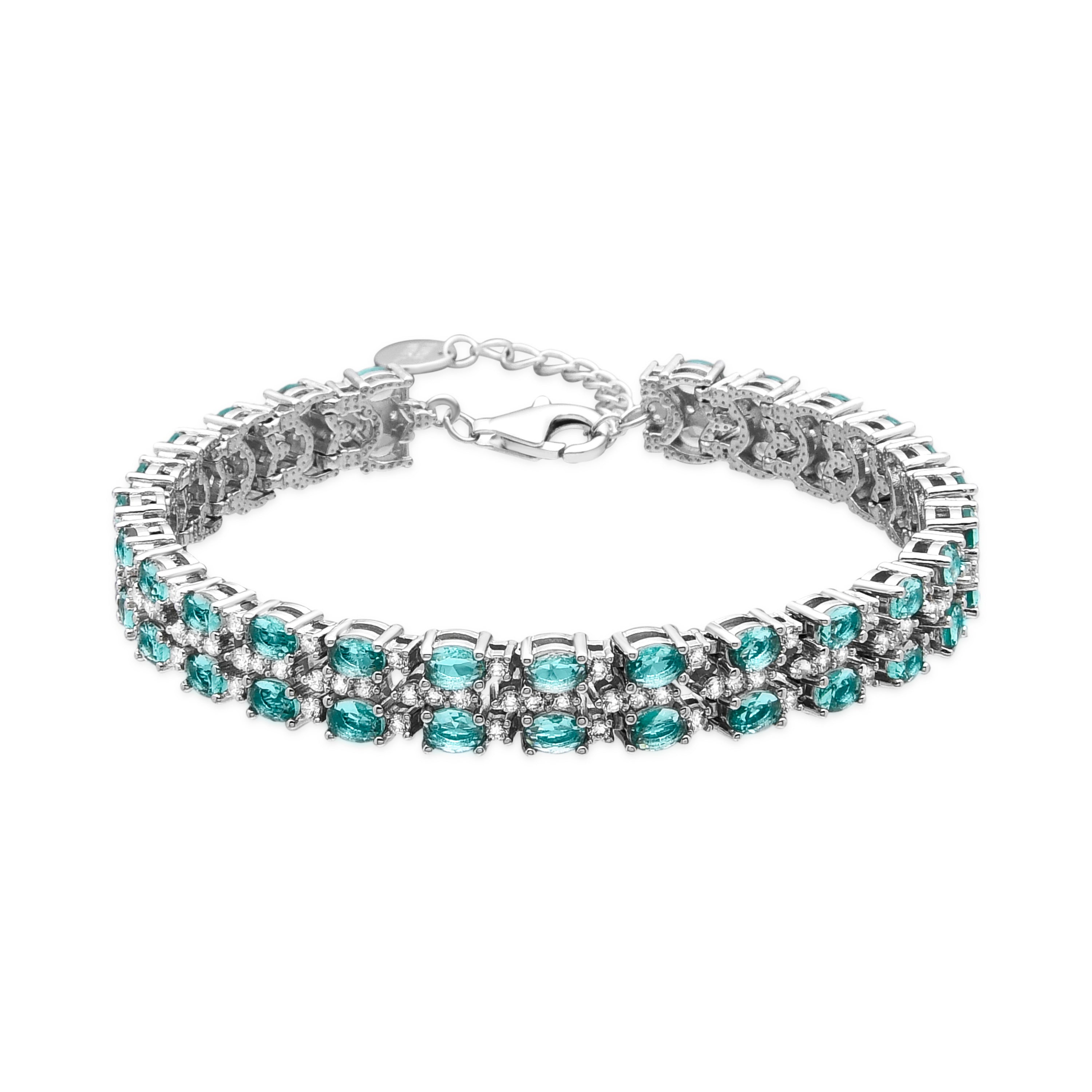 Pulsera de Plata de Ley 925 y Cuarzo Hidrotermal Verde Paraiba acabado rodio - Zekme