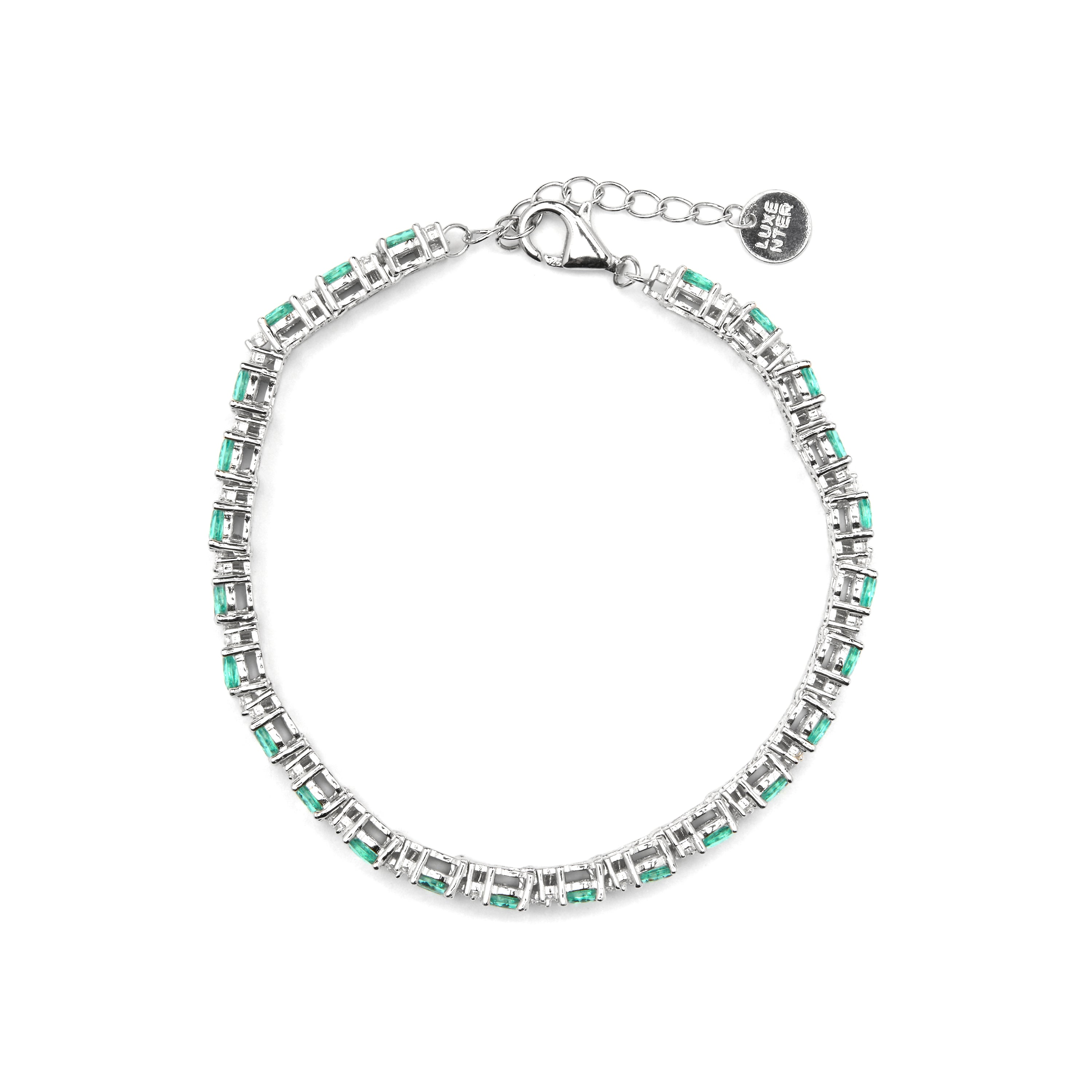 Pulsera de Plata de Ley 925 y Cuarzo Hidrotermal Verde Paraiba acabado rodio - Zekme