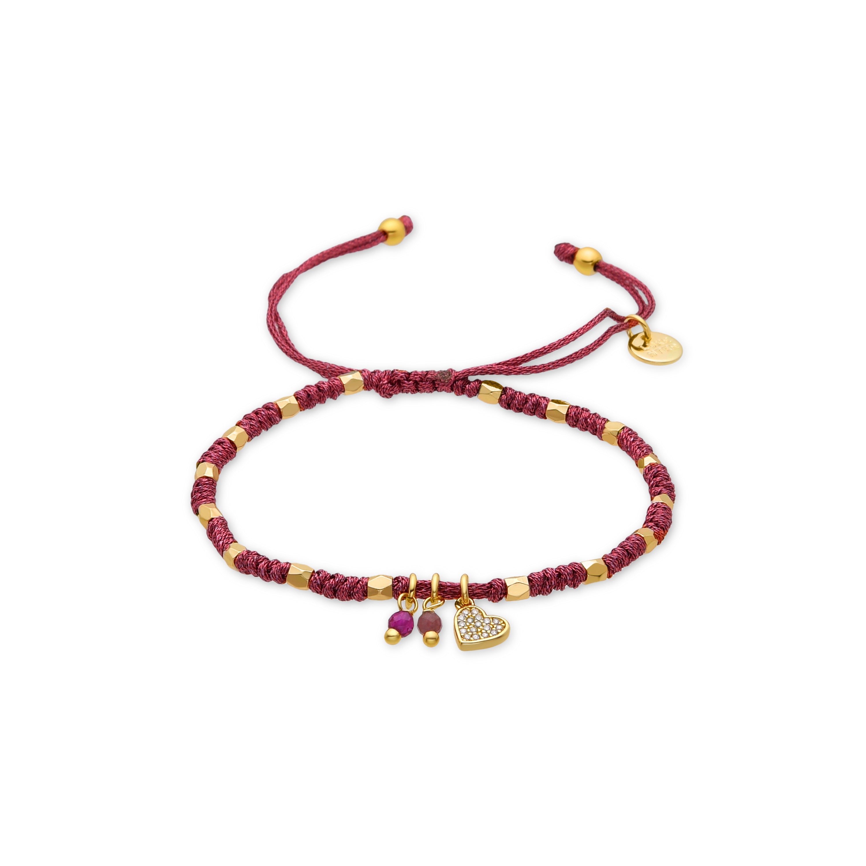 Pulsera de Plata de Ley 925 y Cristal Rosa acabada en oro amarillo 18K - Corazón