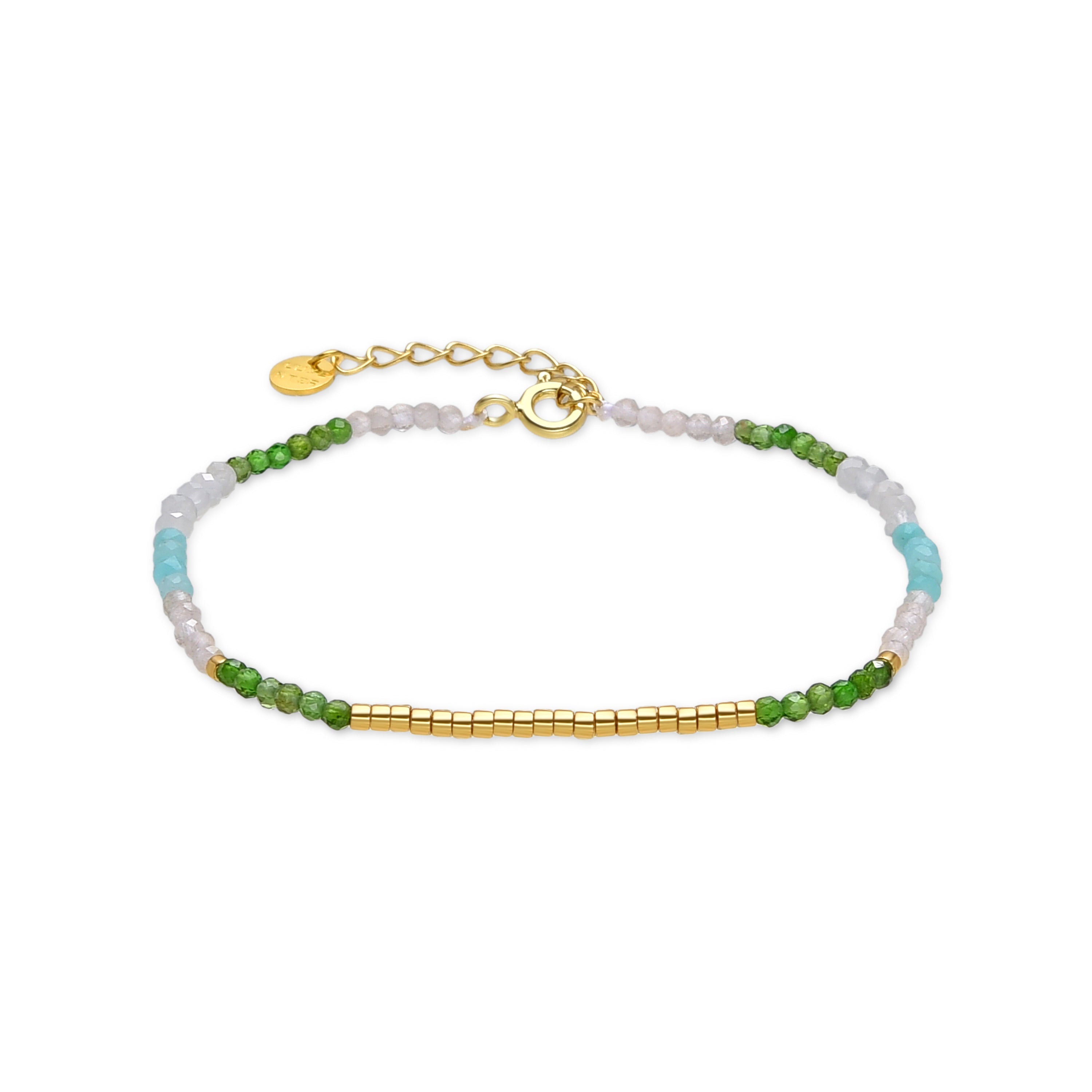 Pulsera de Plata de Ley 925 y Cristal Verde acabada en oro amarillo 18K - Vados