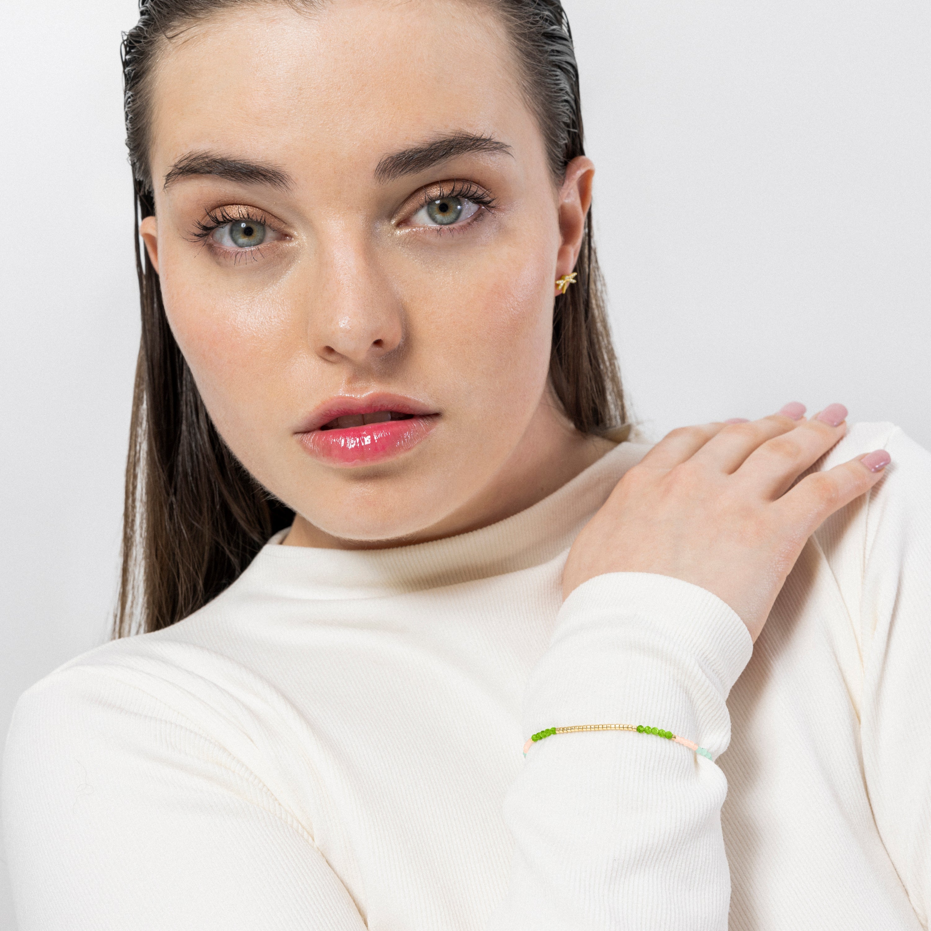 Pulsera de Plata de Ley 925 y Cristal Verde acabada en oro amarillo 18K - Vados