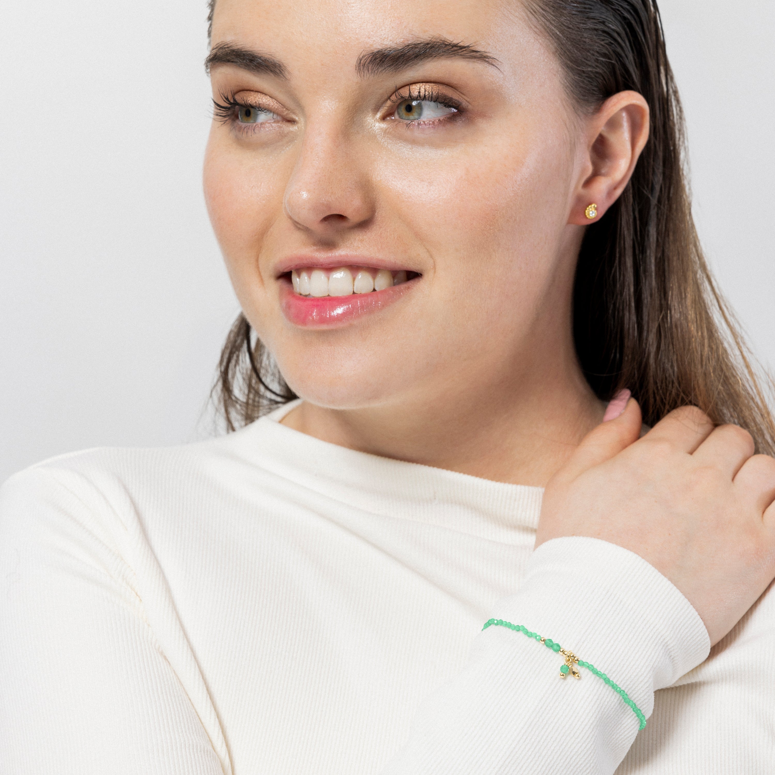 Pulsera de Plata de Ley 925 y Cristal Verde acabada en oro amarillo de 18k - Bialak