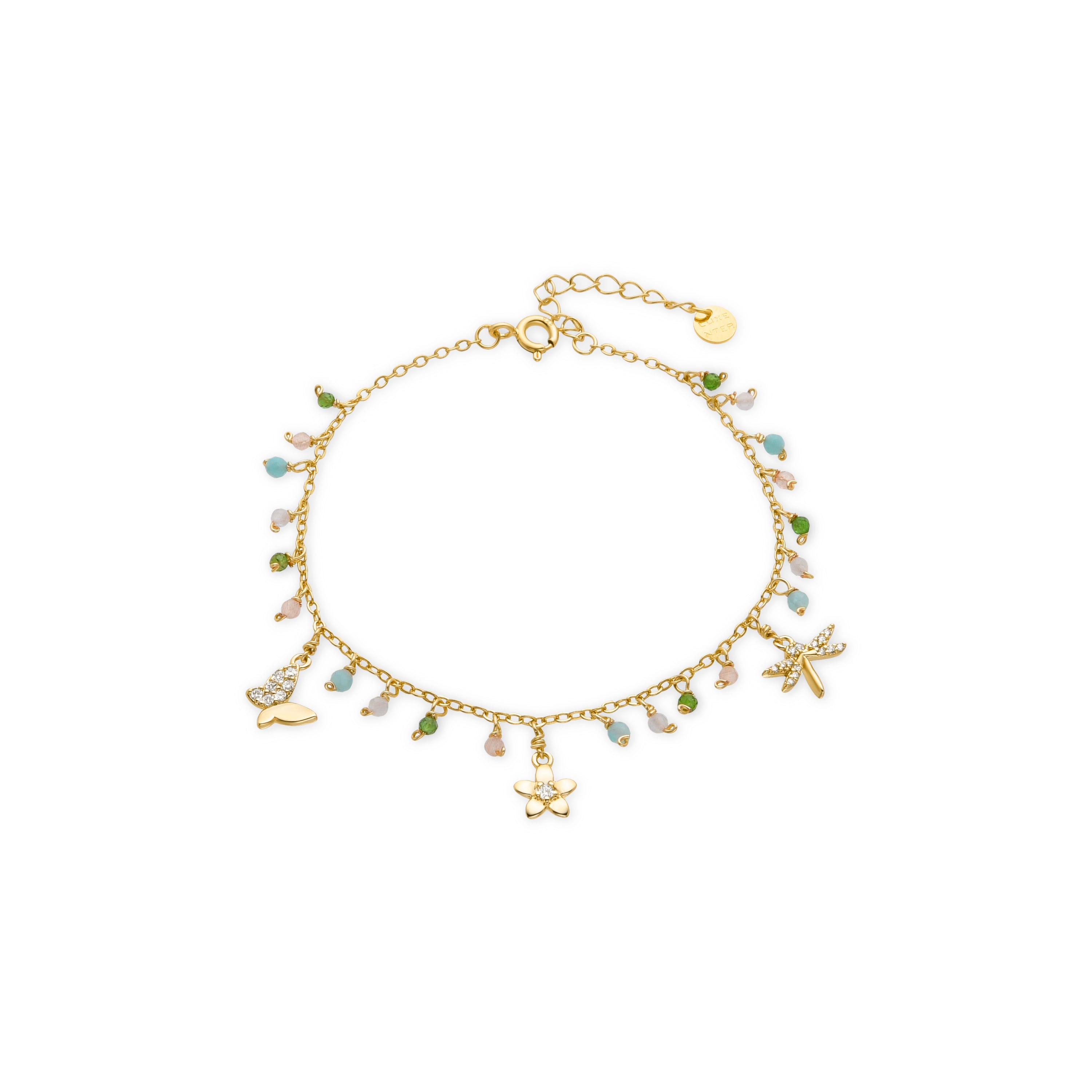 Pulsera de Plata de Ley 925 y Cristal Verde acabada en oro amarillo 18K - Lok