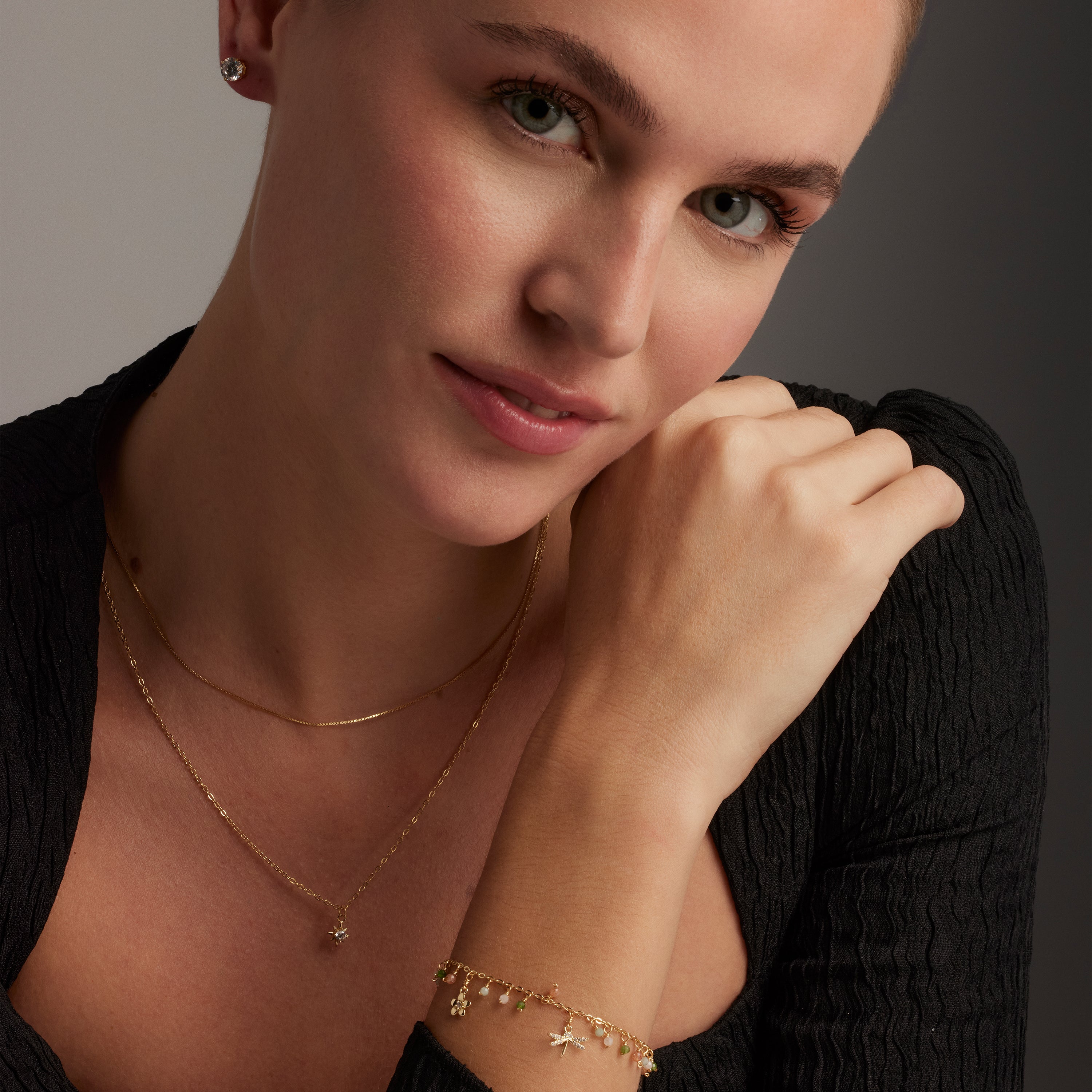 Pulsera de Plata de Ley 925 y Cristal Verde acabada en oro amarillo 18K - Lok