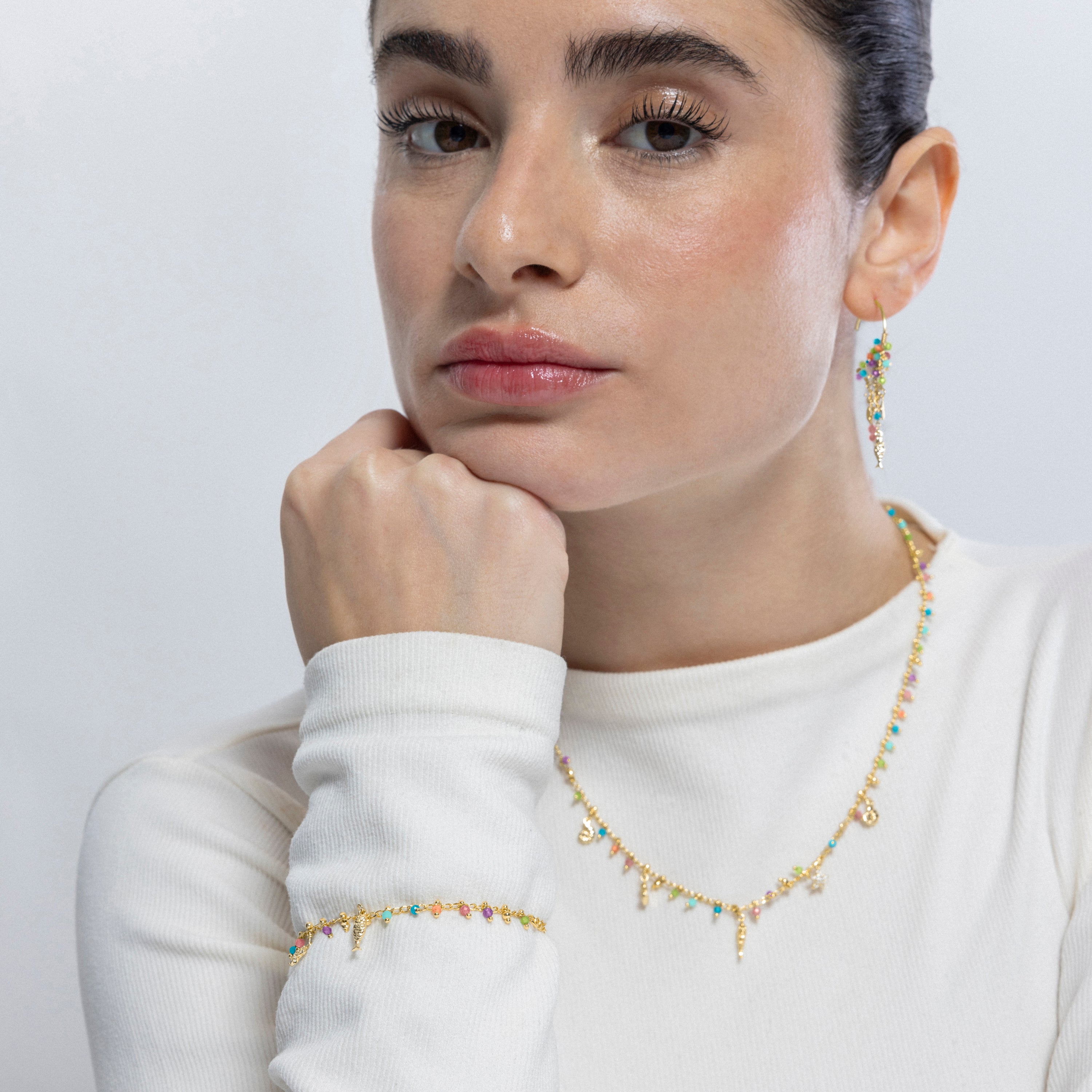Pulsera de Plata de Ley 925 y Cristal Multicolor acabada en oro amarillo 18K - Kaiquia