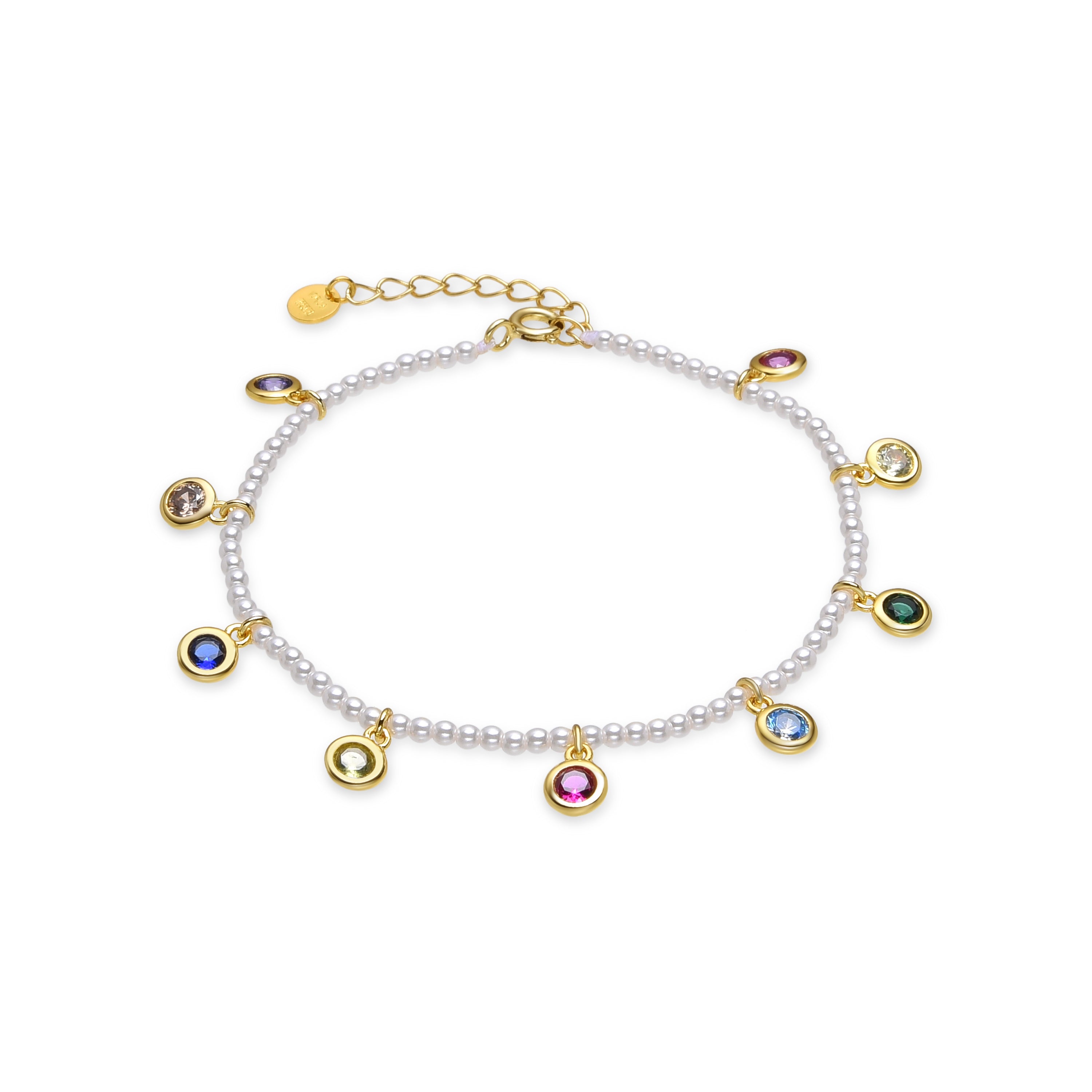 Pulsera de Plata de Ley 925 y Perla Blanca acabada en oro amarillo 18K - Alori