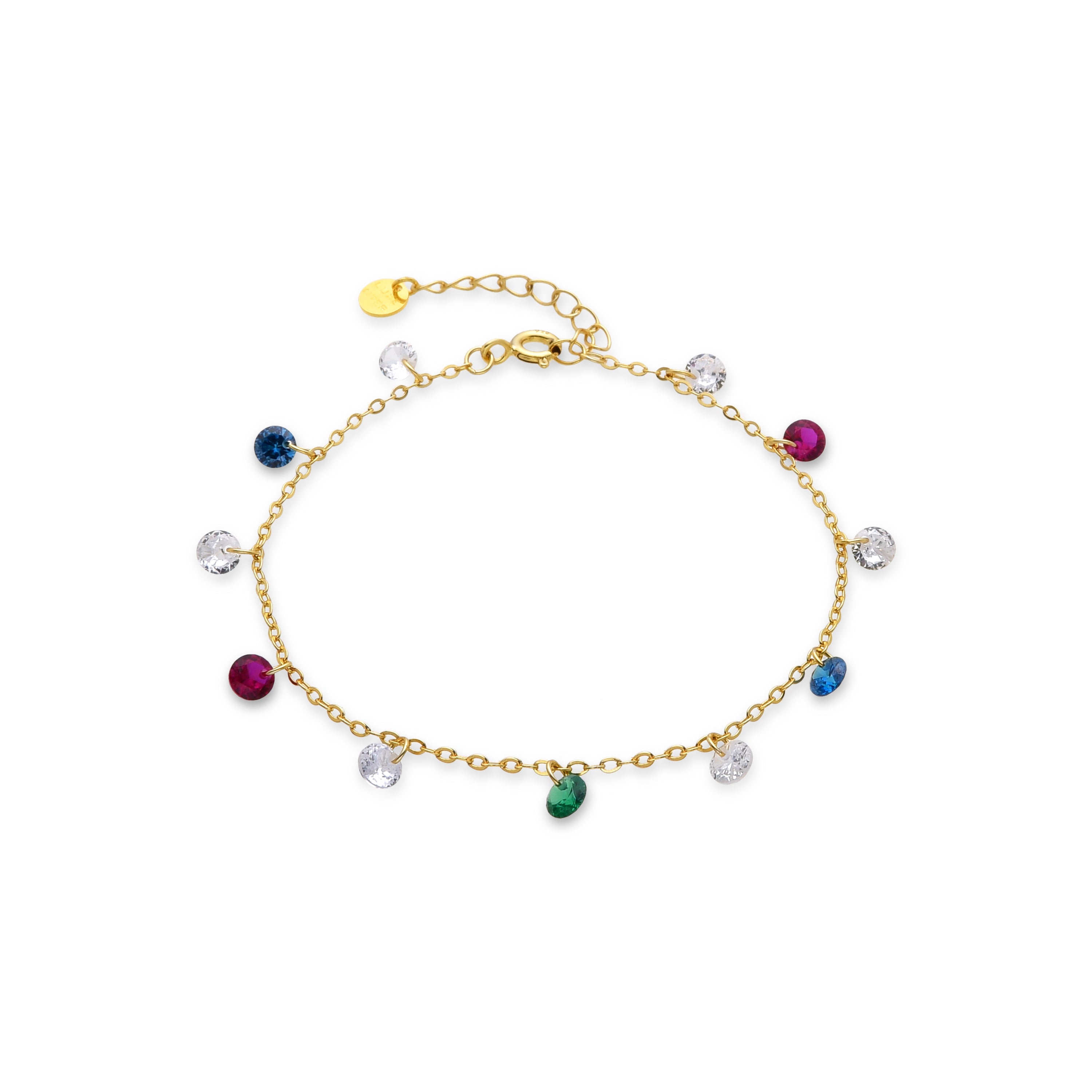 Pulsera de Plata de Ley 925 y Circonita Multicolor acabada en oro amarillo 18K - Sumju