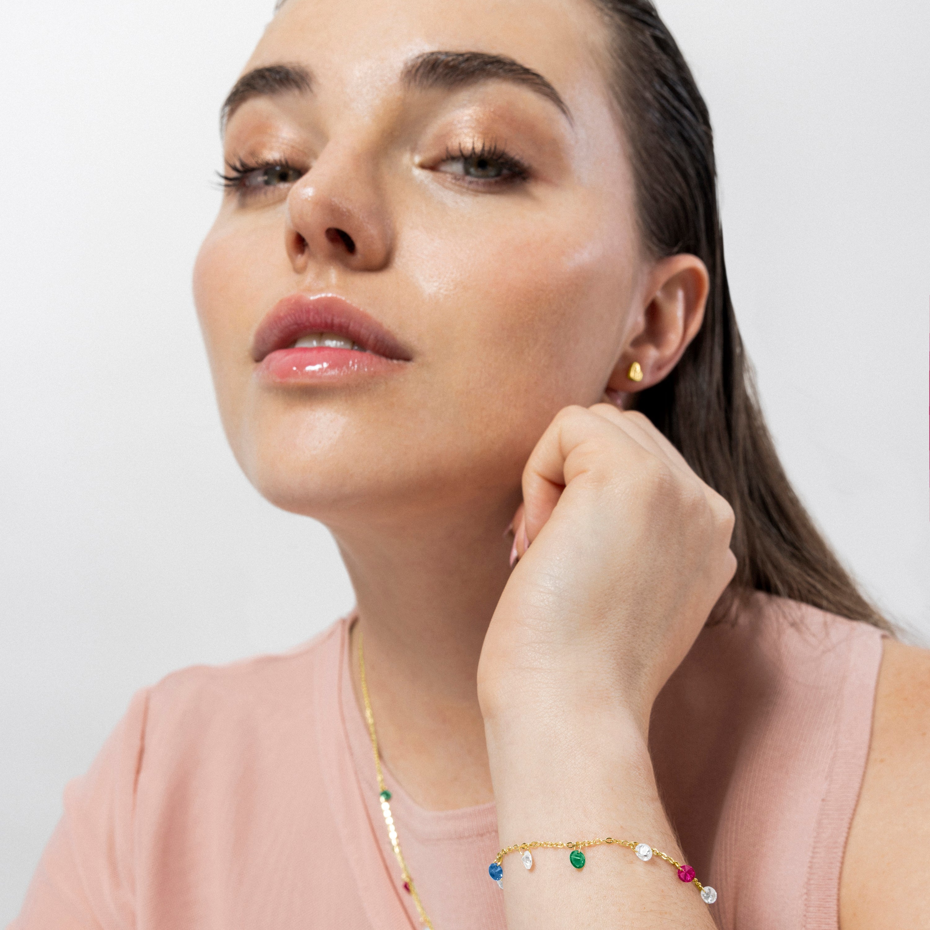 Pulsera de Plata de Ley 925 y Circonita Multicolor acabada en oro amarillo 18K - Sumju