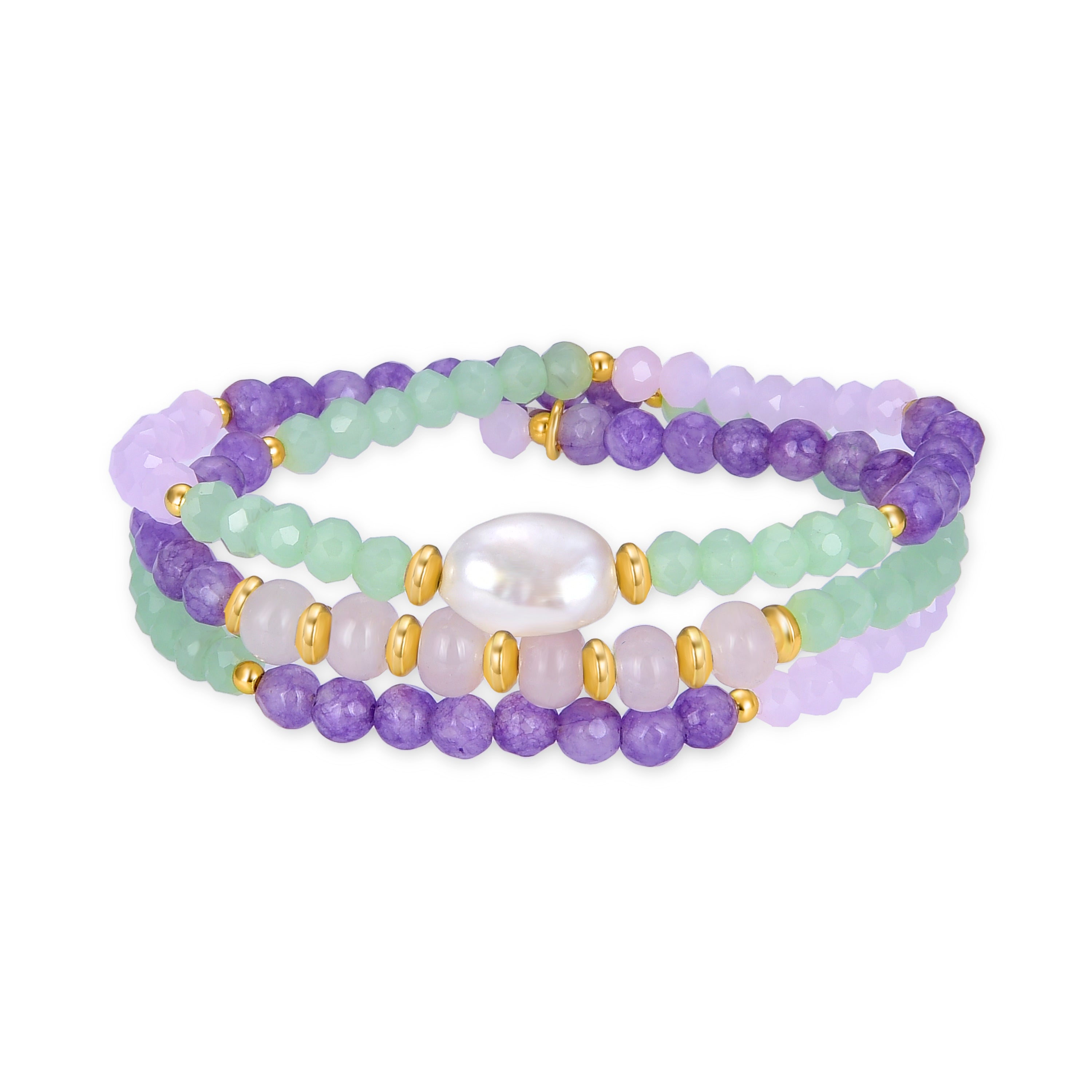 Pulsera de Plata de Ley 925 con Cuarzo Hidrotermal Amatista acabada en oro amarillo 18K - Ason
