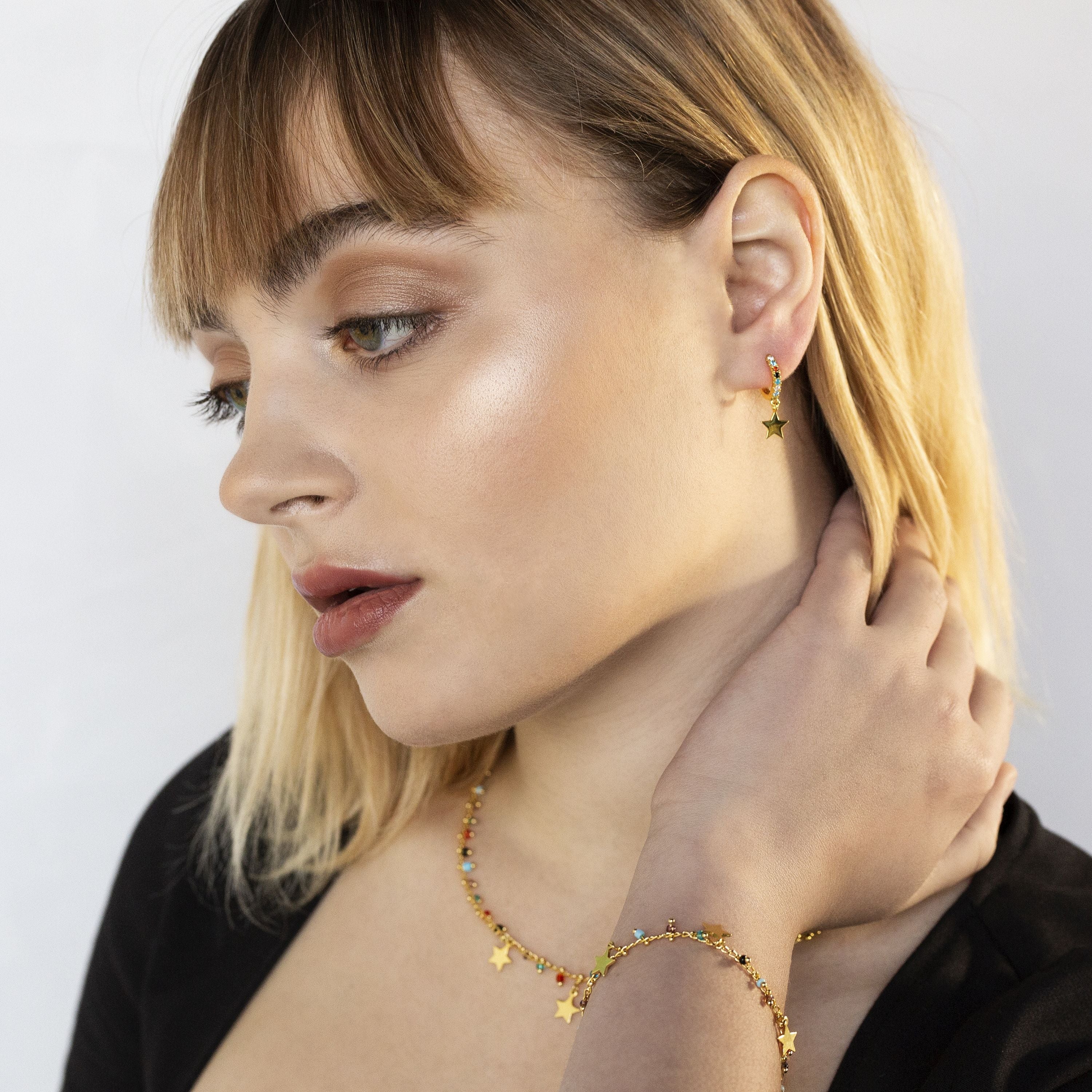 Pulsera de Plata de Ley 925 con Cuarzo Hidrotermal Multicolor acabada en oro amarillo 18K - Beos
