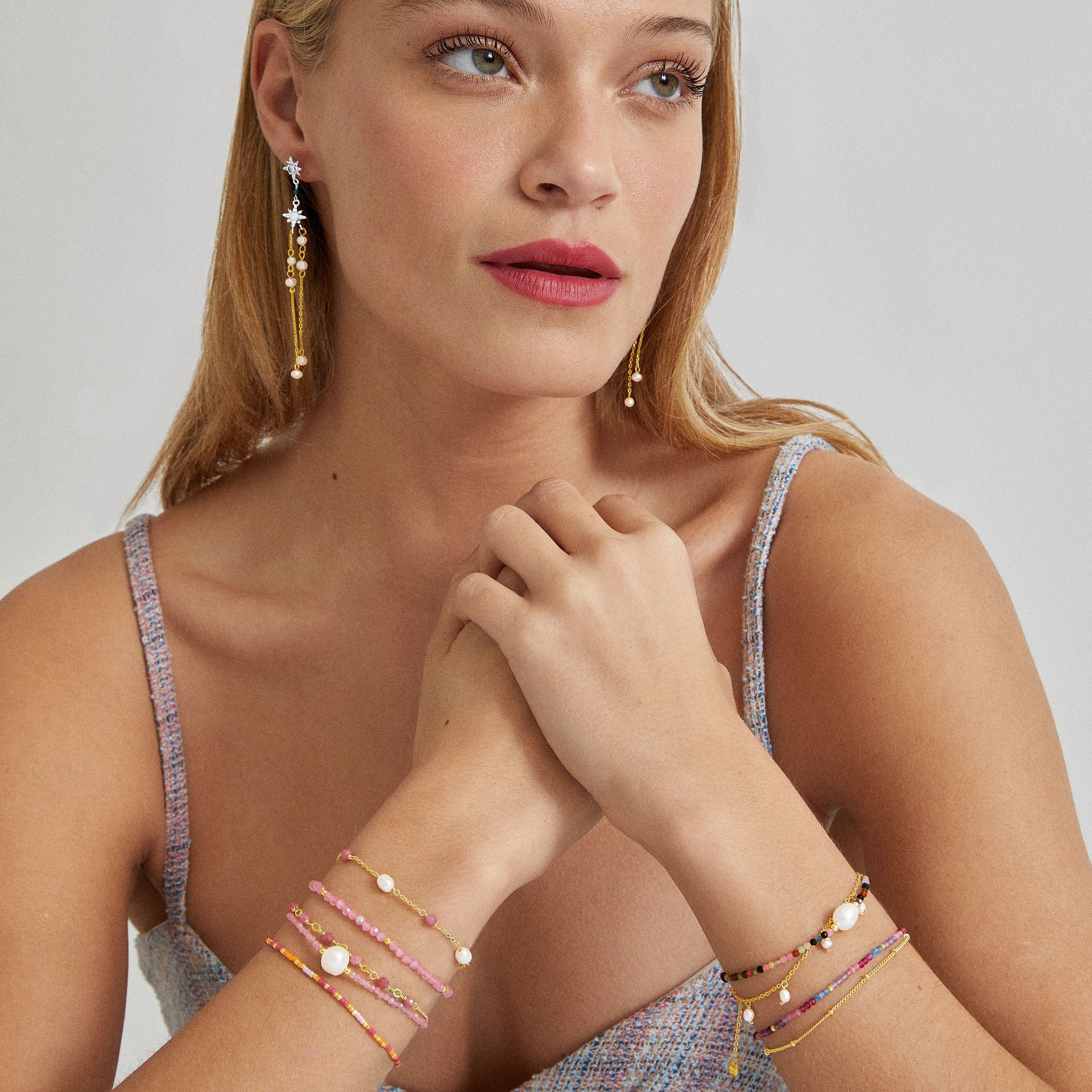 Bracciale in Argento Sterling 925 con Perla Bianca rifinito in oro giallo 18K - Ysna